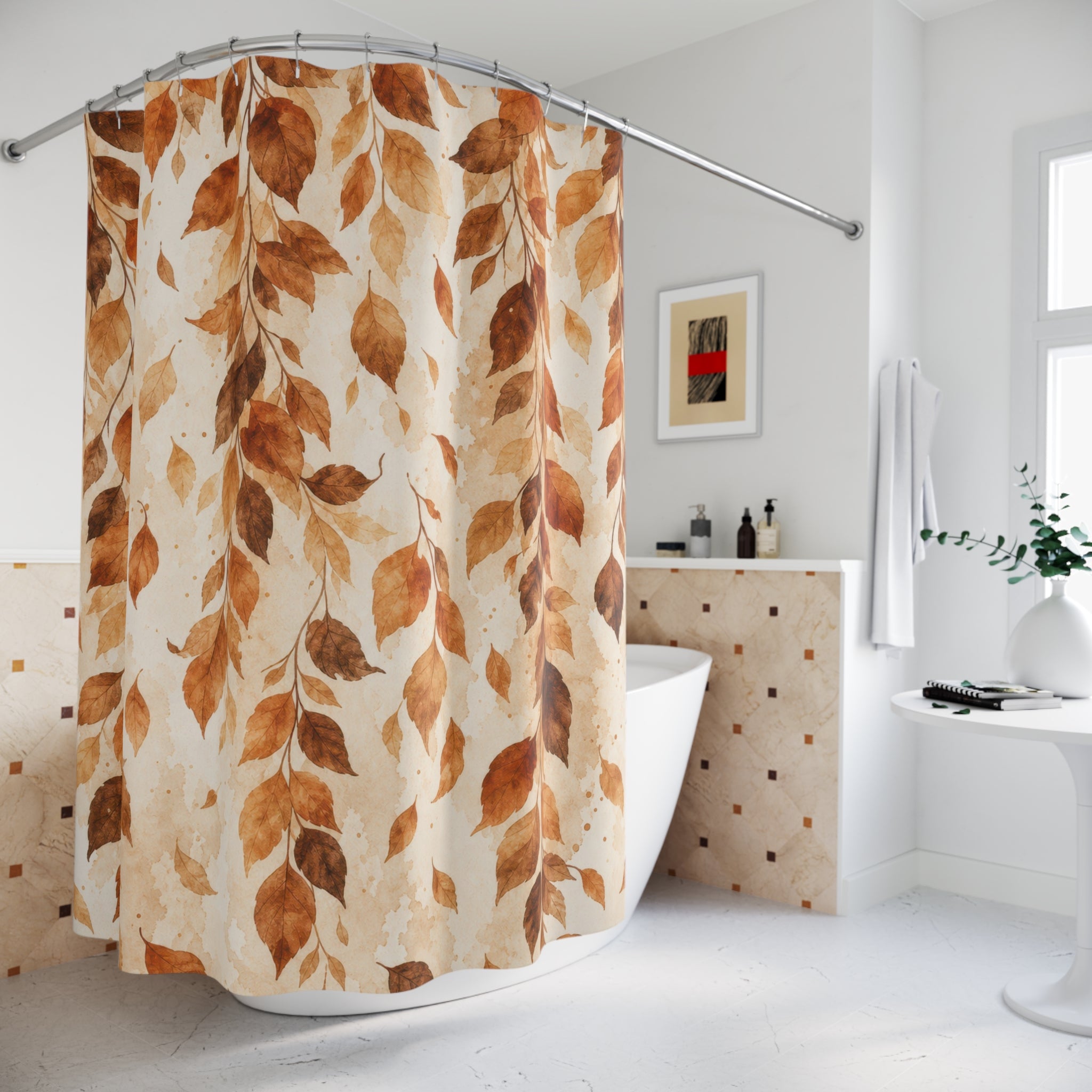 Orange Brown Botanical Branch Shower Curtain