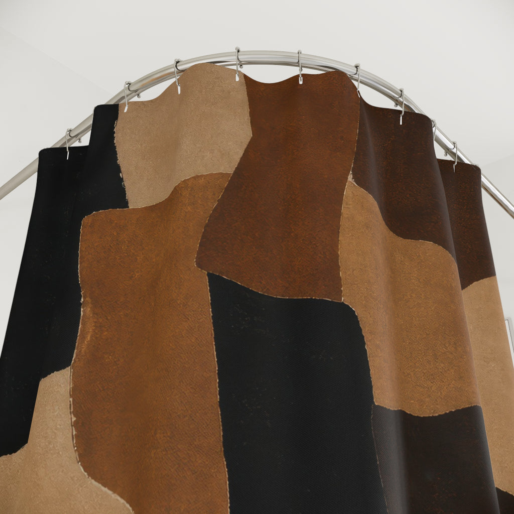 Black Brown Color Block Shower Curtain