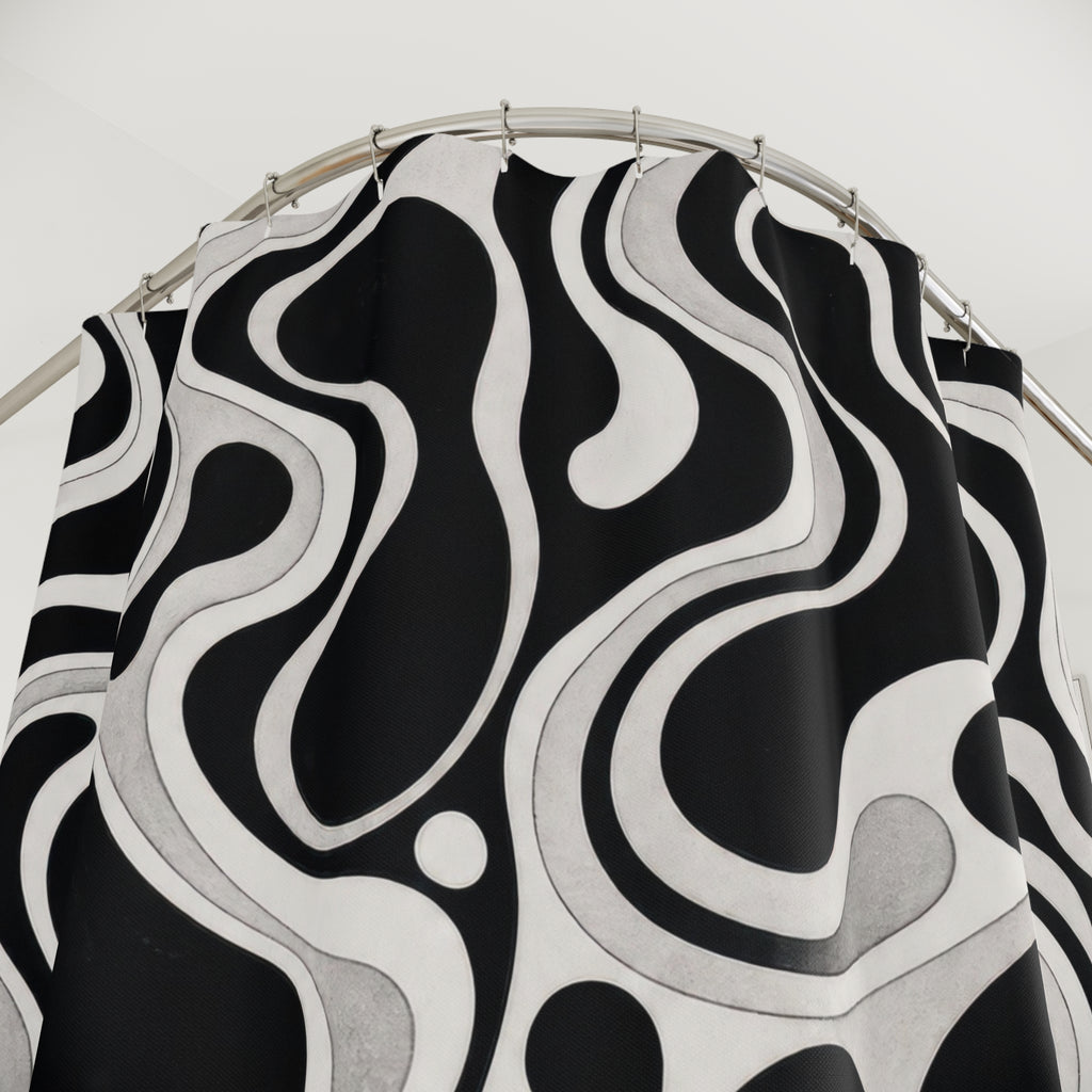 Black White Retro Blob Shower Curtain