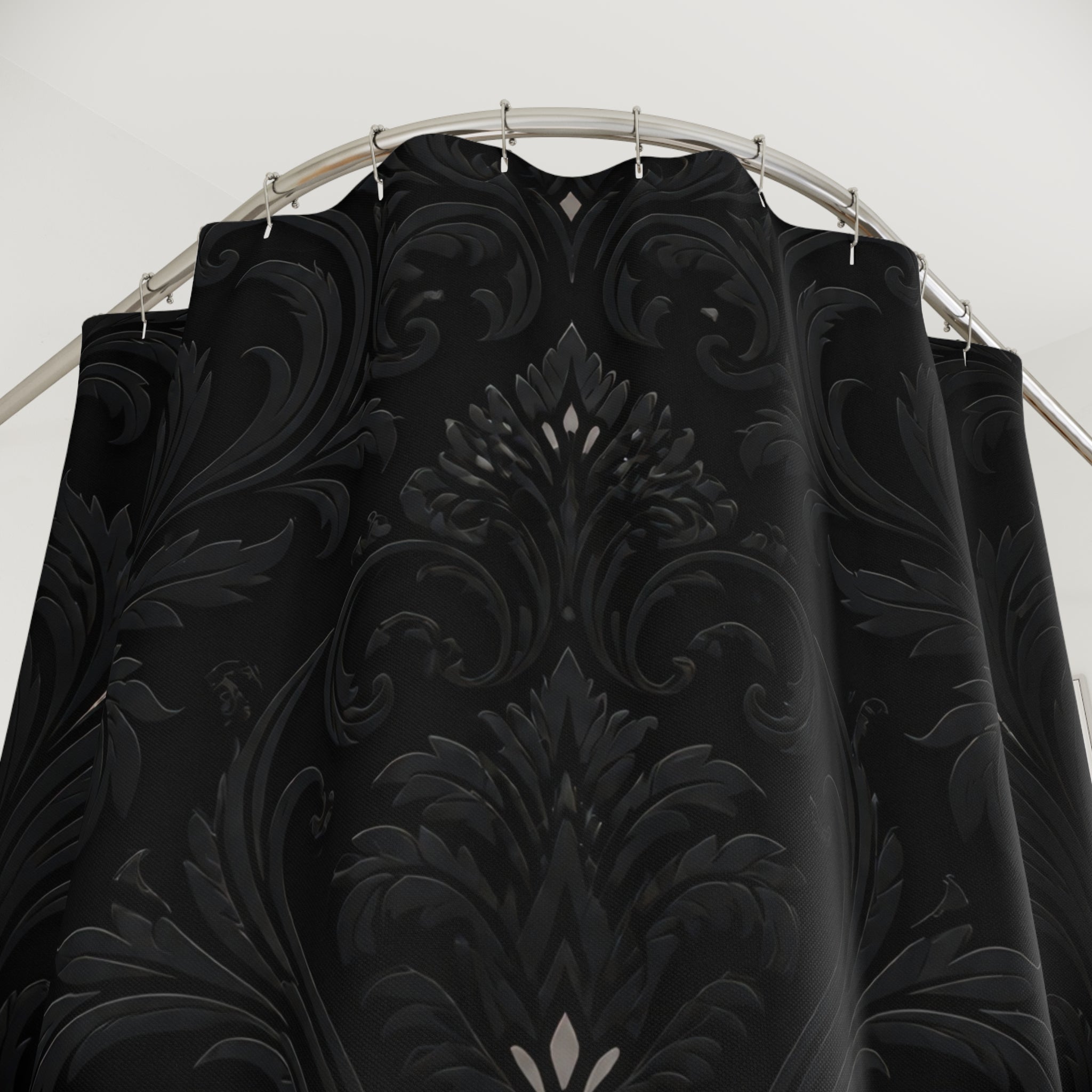 Black Damask Baroque Floral Shower Curtain
