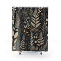 Black Floral Shower Curtain, Fern Botanical Pattern, Dark Moody Bathroom Decor, Elegant Dark Wall Decor Guest Bath Wall Gift For Home