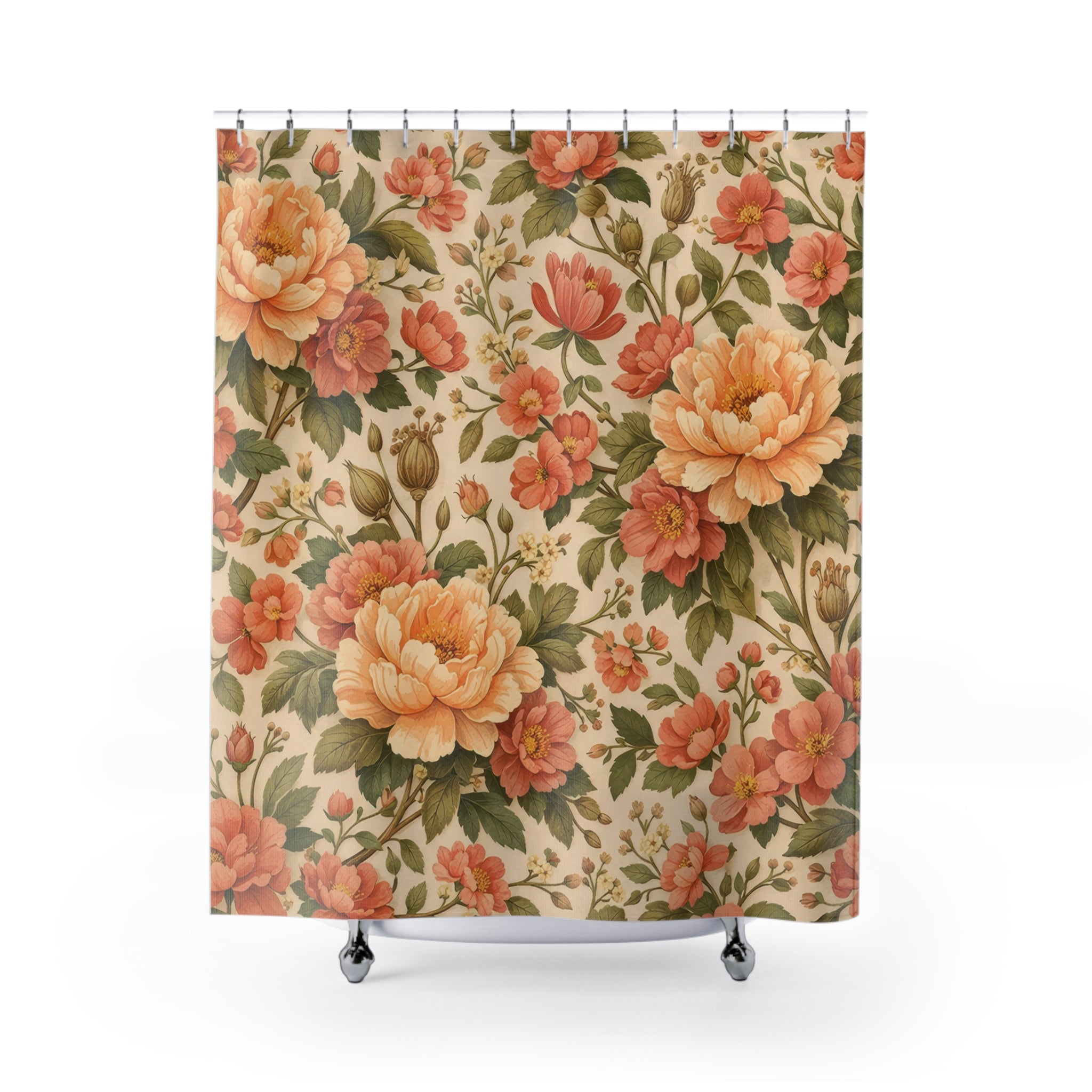 Orange Floral Shower Curtain – Apricot Peony Garden