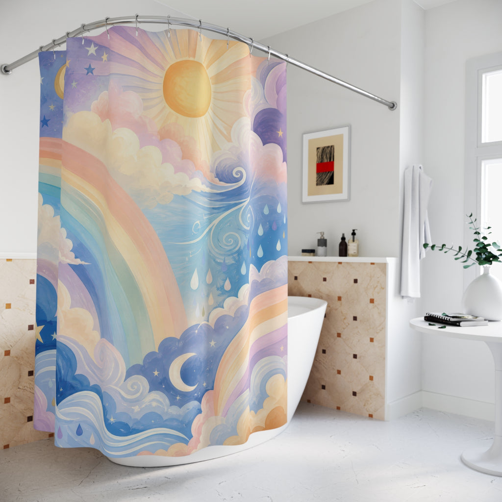 Painterly Rainbow Weather Kids Shower Curtain