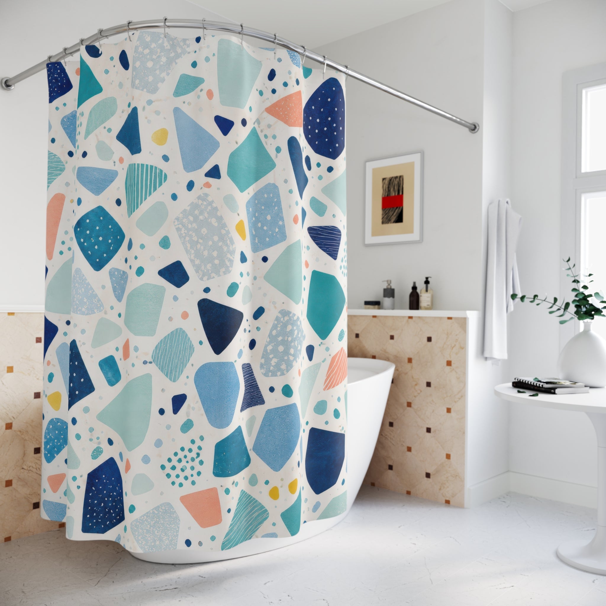 Blue Navy Mosaic Shower Curtain