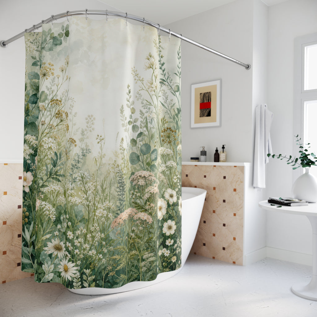 Sage Green Wildflower Meadow Shower Curtain