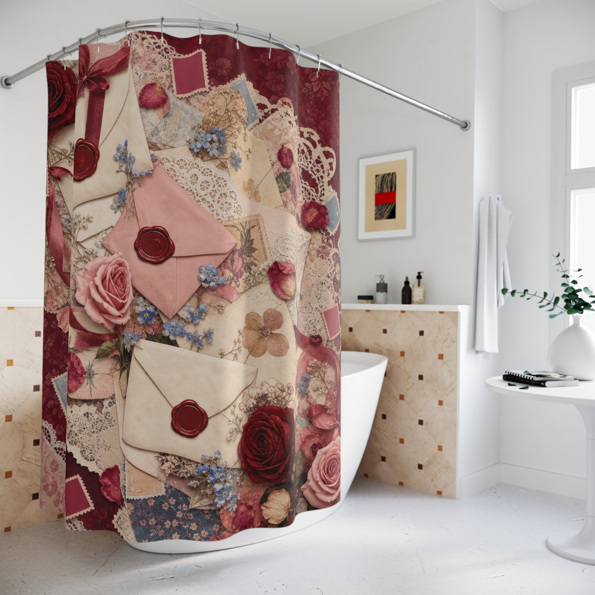 Vintage Love Letter Valentine Shower Curtain
