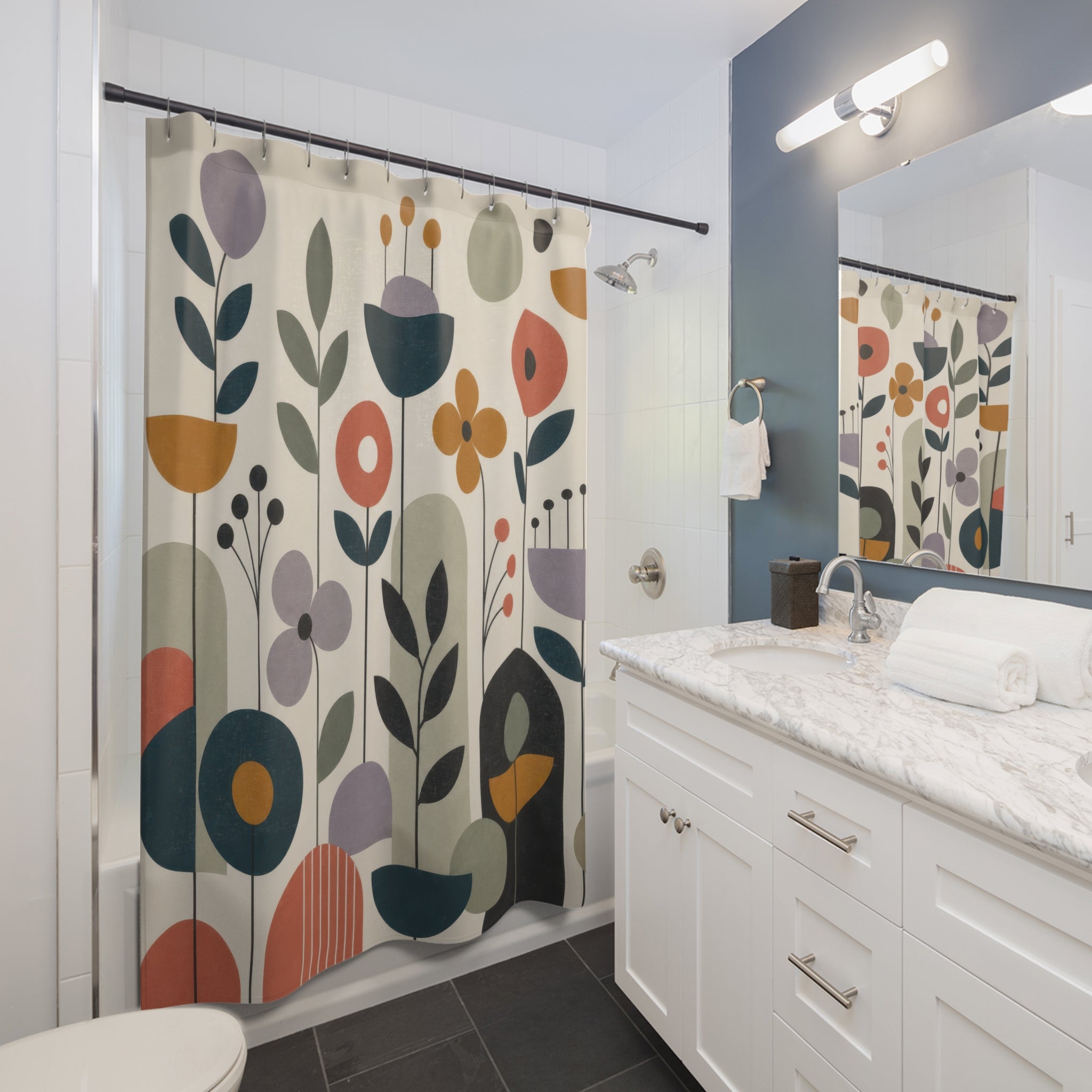 Modern Retro Floral Shower Curtain