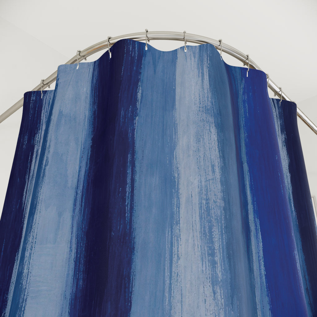 Navy Cobalt Watercolor Vertical Bands Shower Curtain