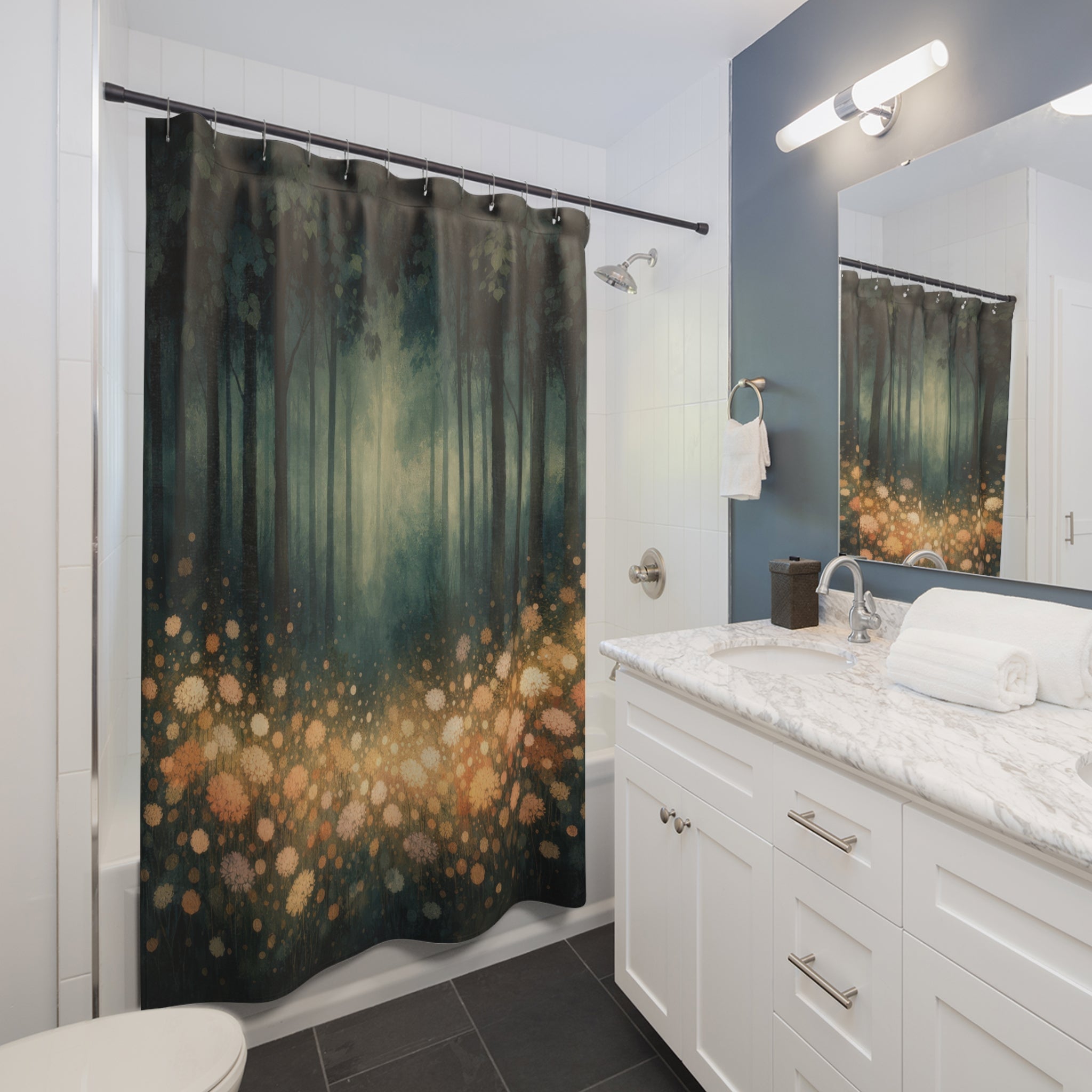Moody Forest Floral Shower Curtain – Dark Botanical