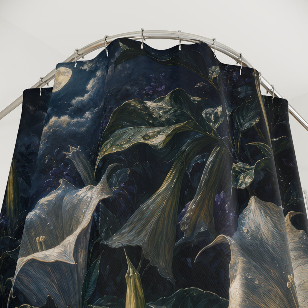 Dark Oil Moonlit Datura Shower Curtain