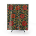 Arts and Crafts zinnia ogee pattern shower curtain with full front view