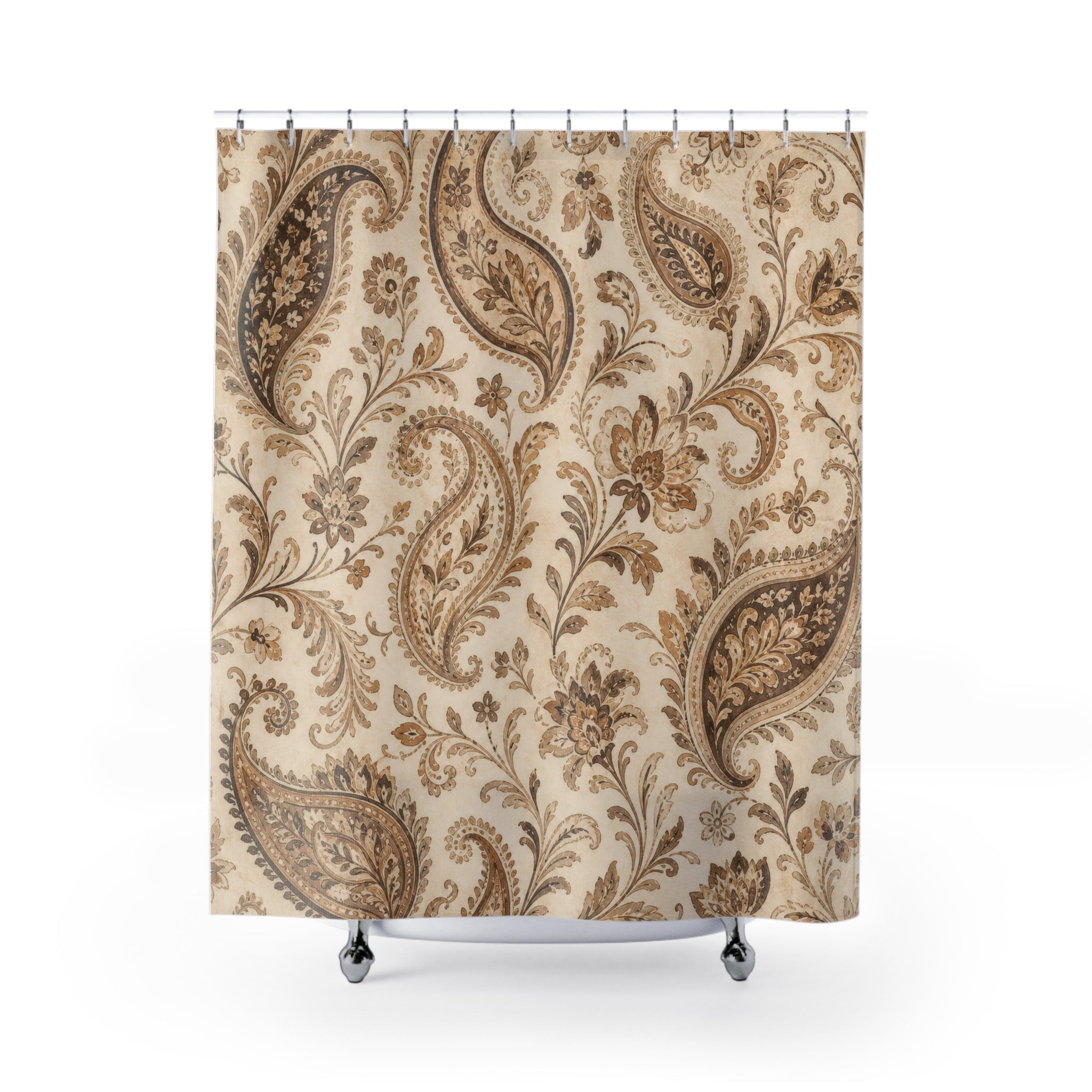 Brown Beige Botanical Scroll Shower Curtain
