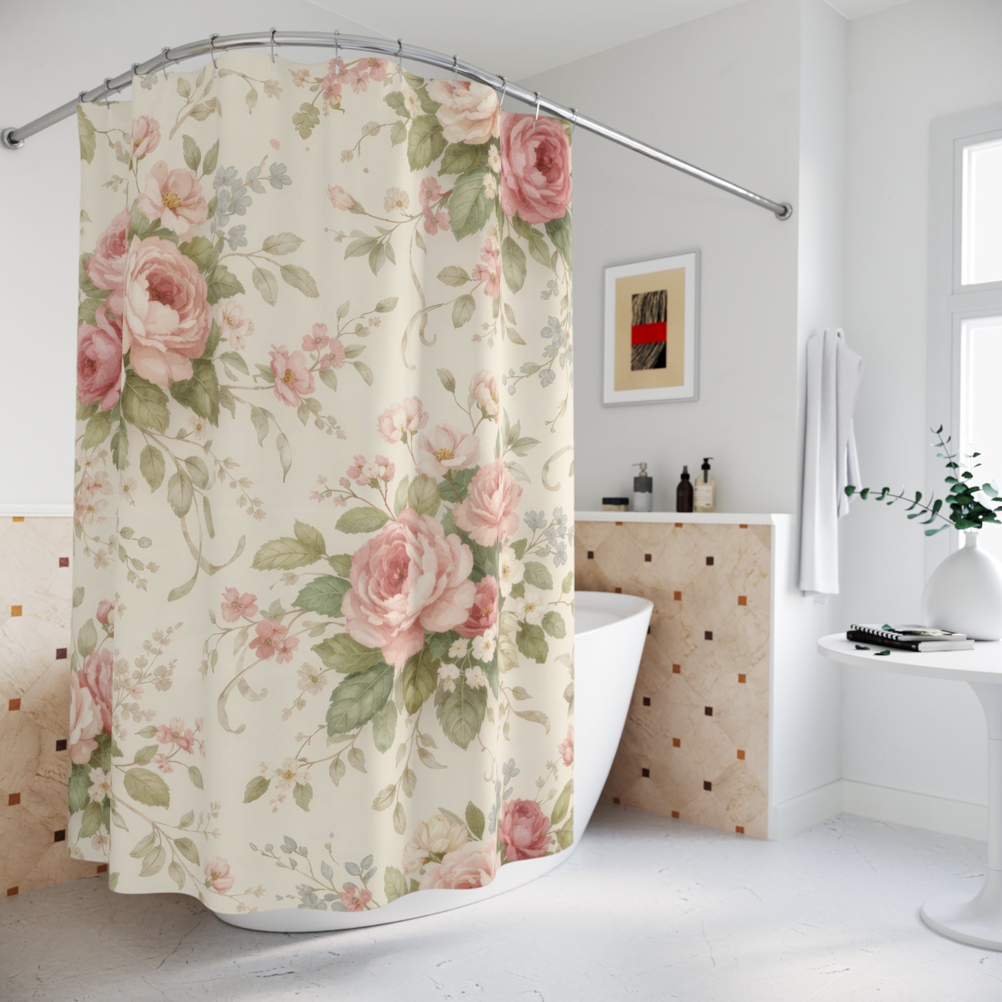Farmhouse Rose Shower Curtain – Vintage Blush