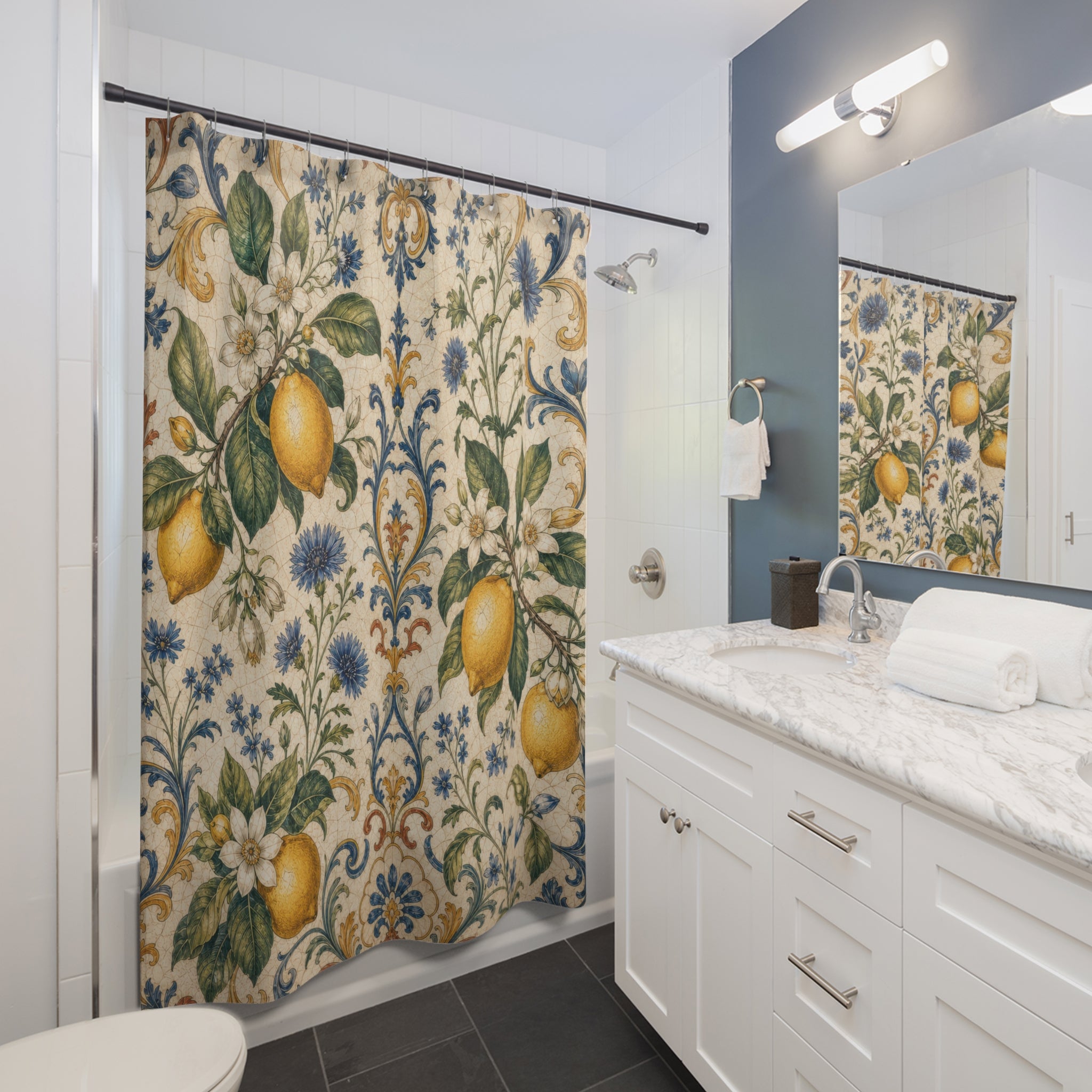 Vintage Lemon Botanical Shower Curtain