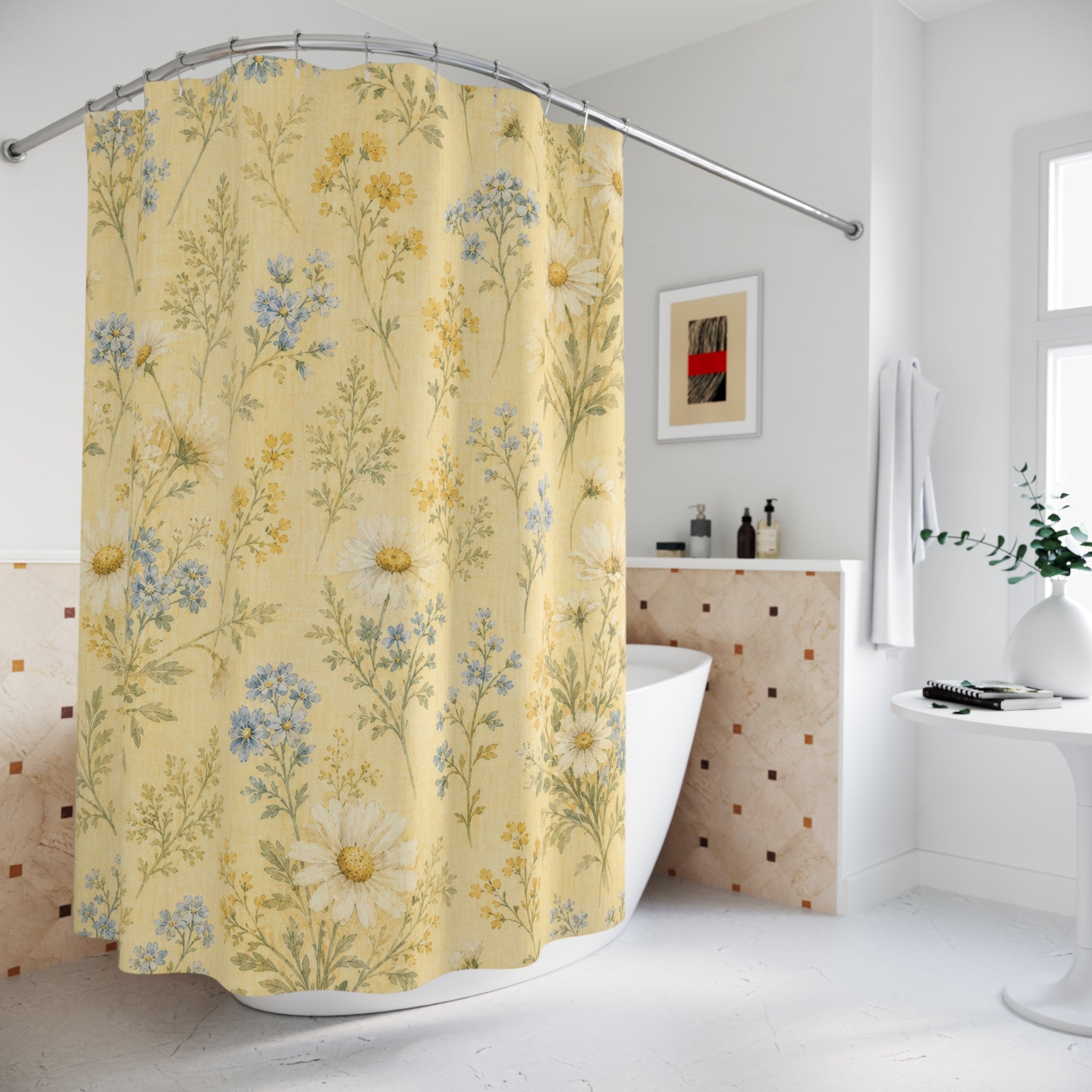 Yellow Daisy Floral Shower Curtain