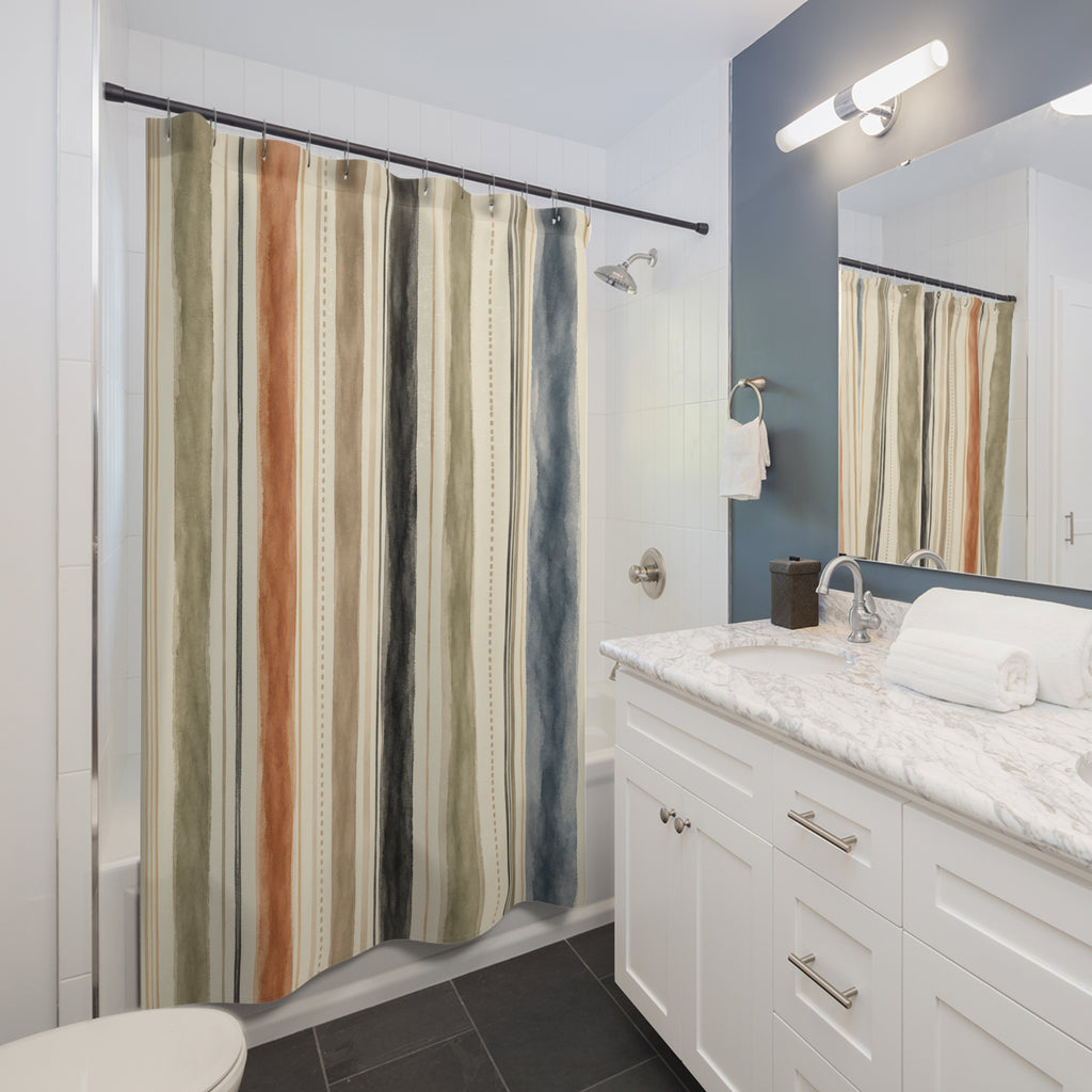 Sage Clay Blue Vertical Stripe Shower Curtain