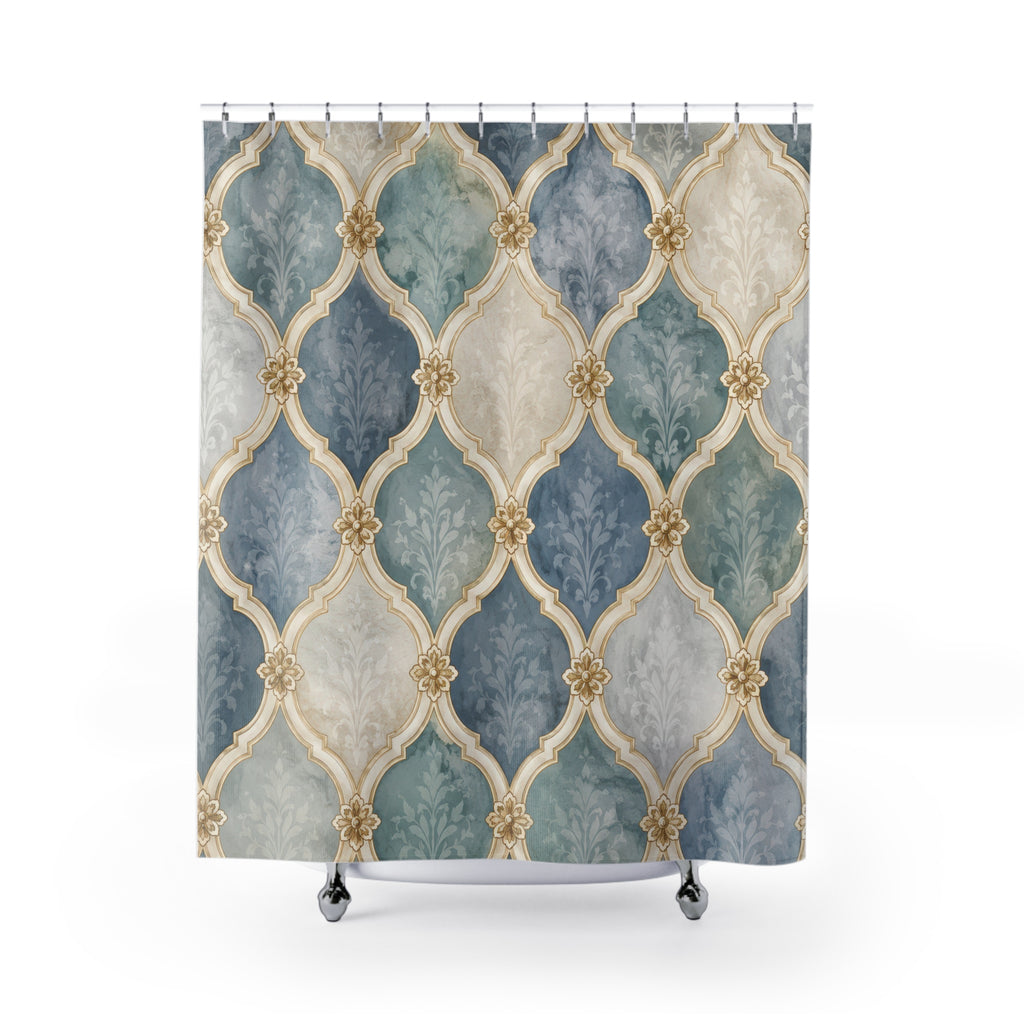 Lattice Shower Curtain: Blue Green Trellis