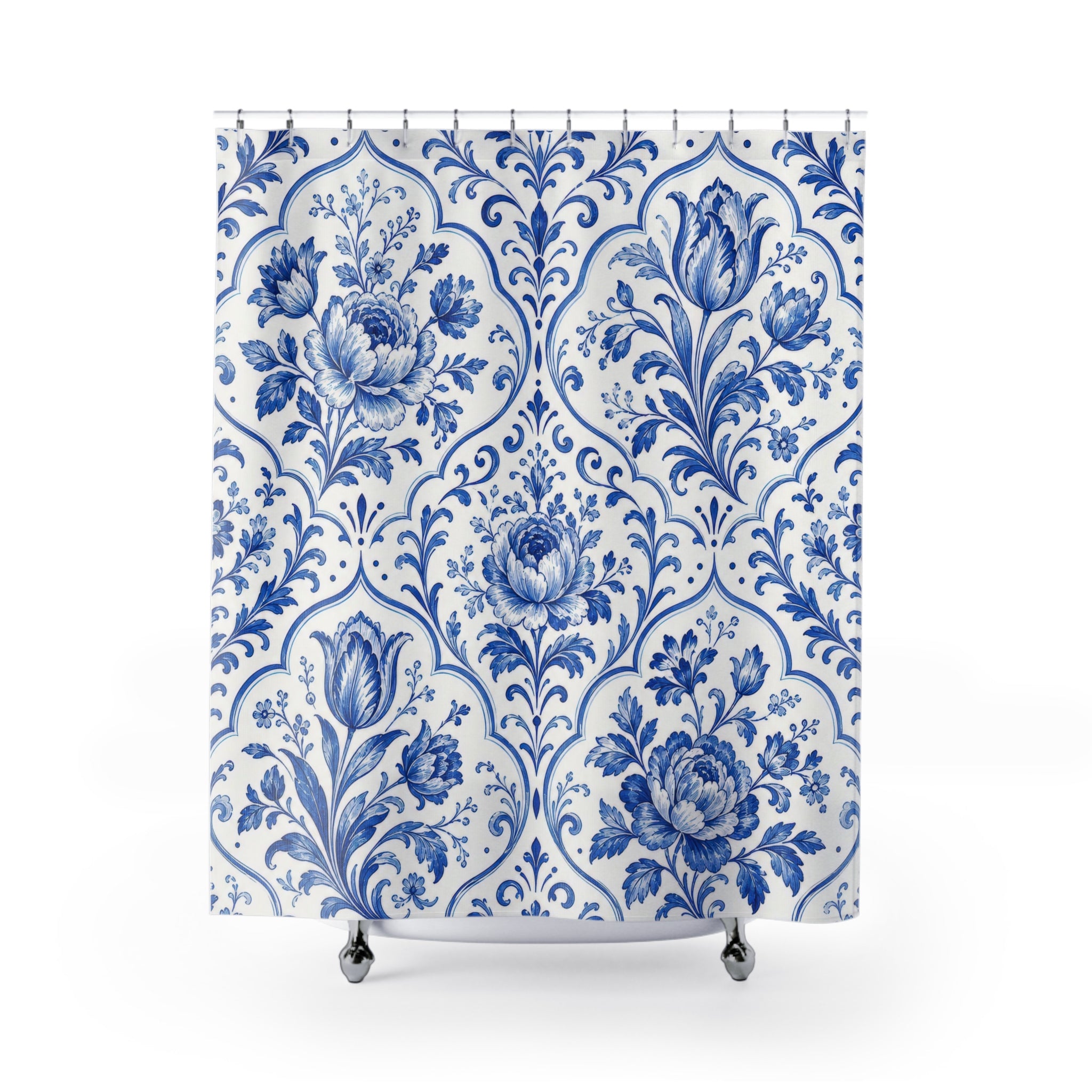 White Botanical Tile Shower Curtain