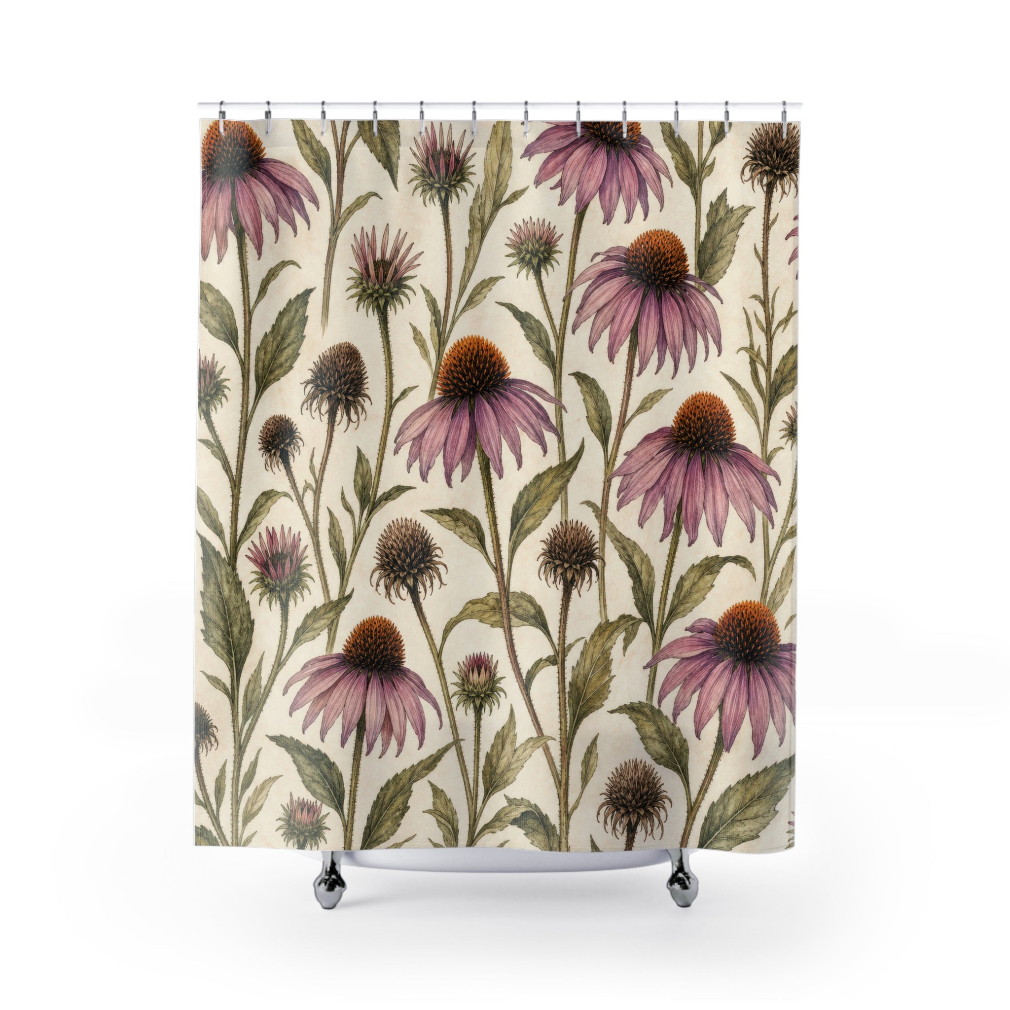 Dusty Pink Echinacea Wildflower Botanical Shower Curtain