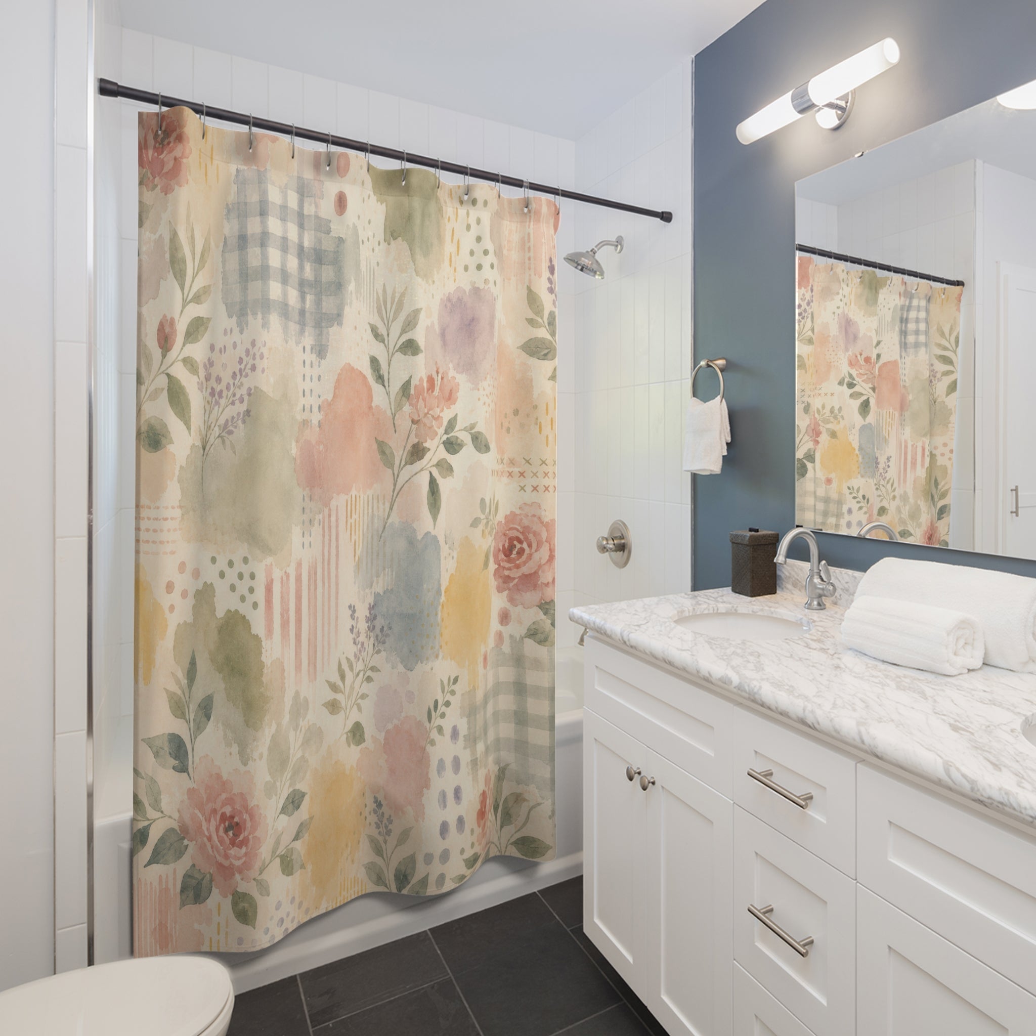 Cottagecore Watercolor Floral Shower Curtain