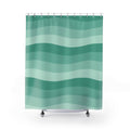 Green Seafoam Shower Curtain: Wavy Coastal Stripe