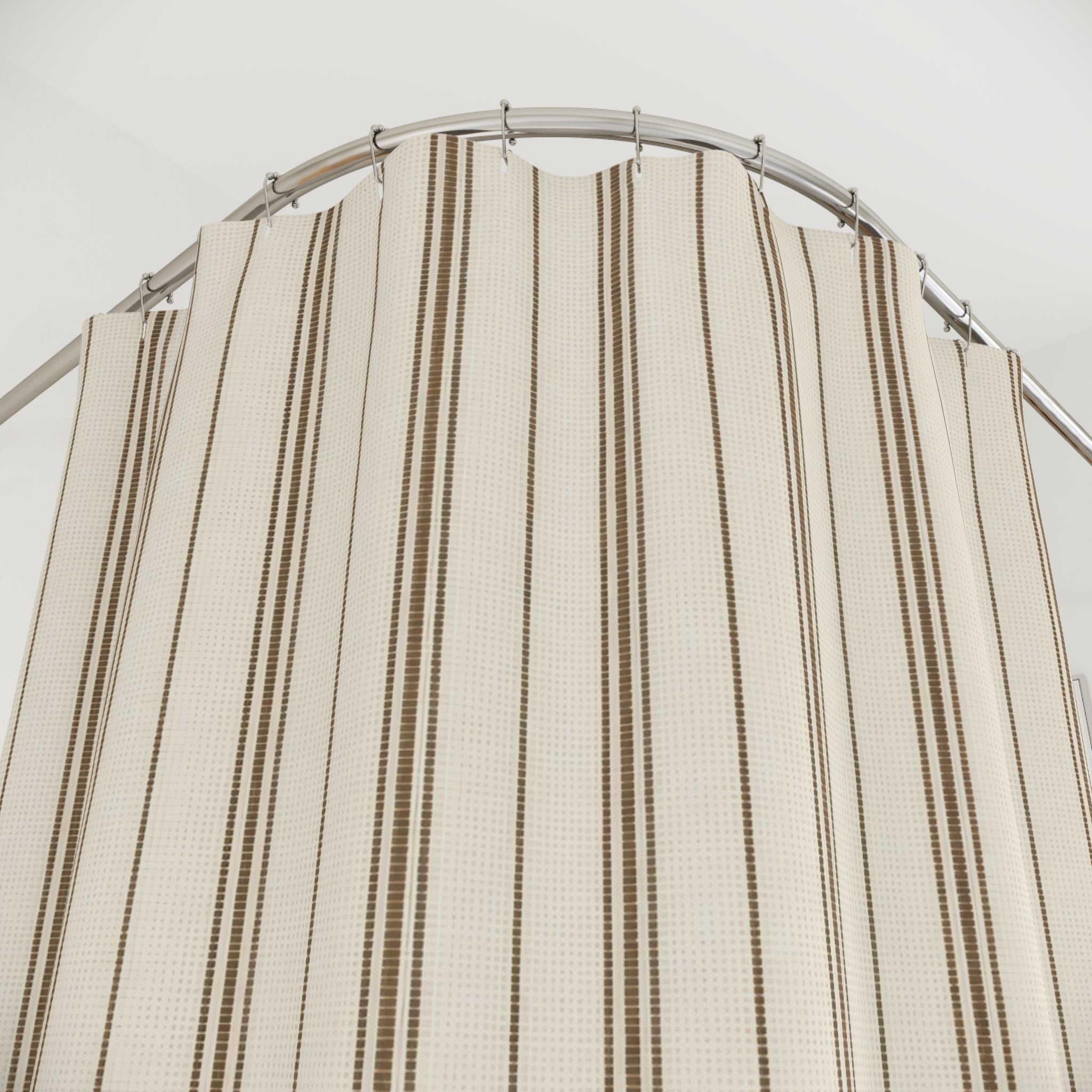 Brown Tan Ticking Stripe Shower Curtain