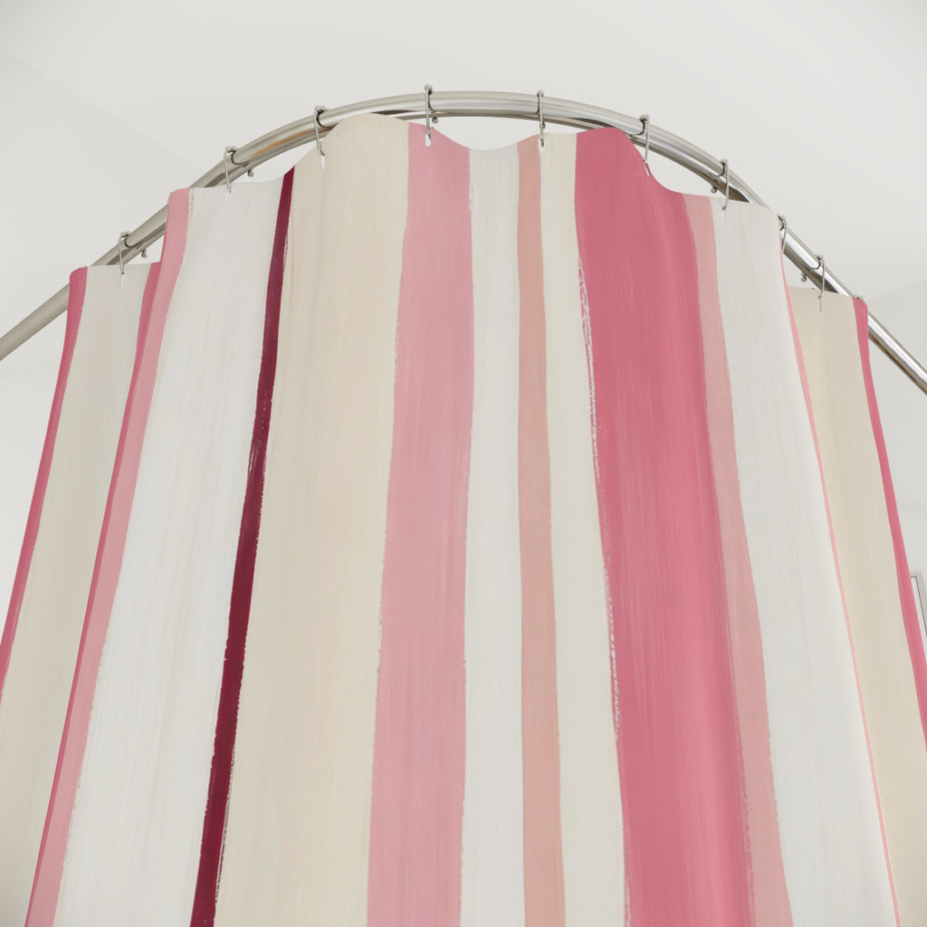 Rose Cream Brush Stripe Shower Curtain
