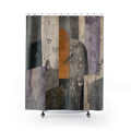 Art Deco Shower Curtain, Grey Purple Abstract Arches, Black Gold Modern Art Bath Decor, Geometric Guest Bathroom, Small Bath, Dark Decor