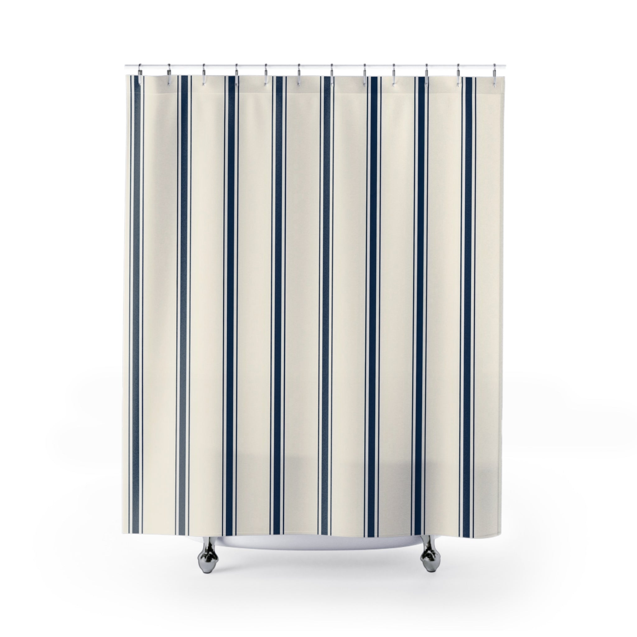 Navy Ticking Stripe Shower Curtain, Tailored Blue Pinstripe Pattern