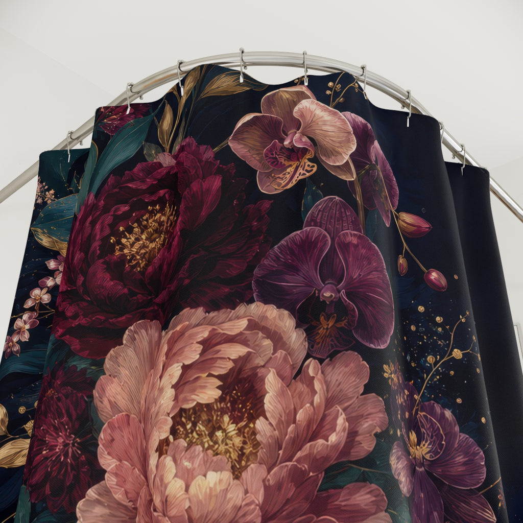 Midnight Peony and Orchid Shower Curtain