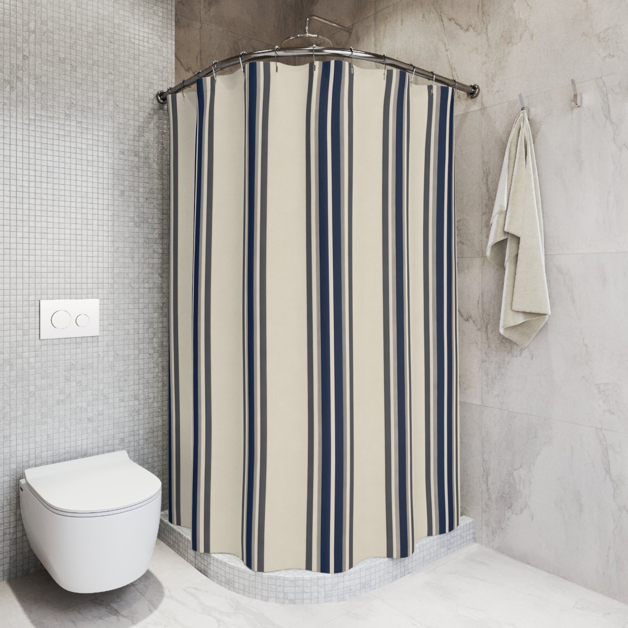 Deep Navy Ticking Stripe Shower Curtain