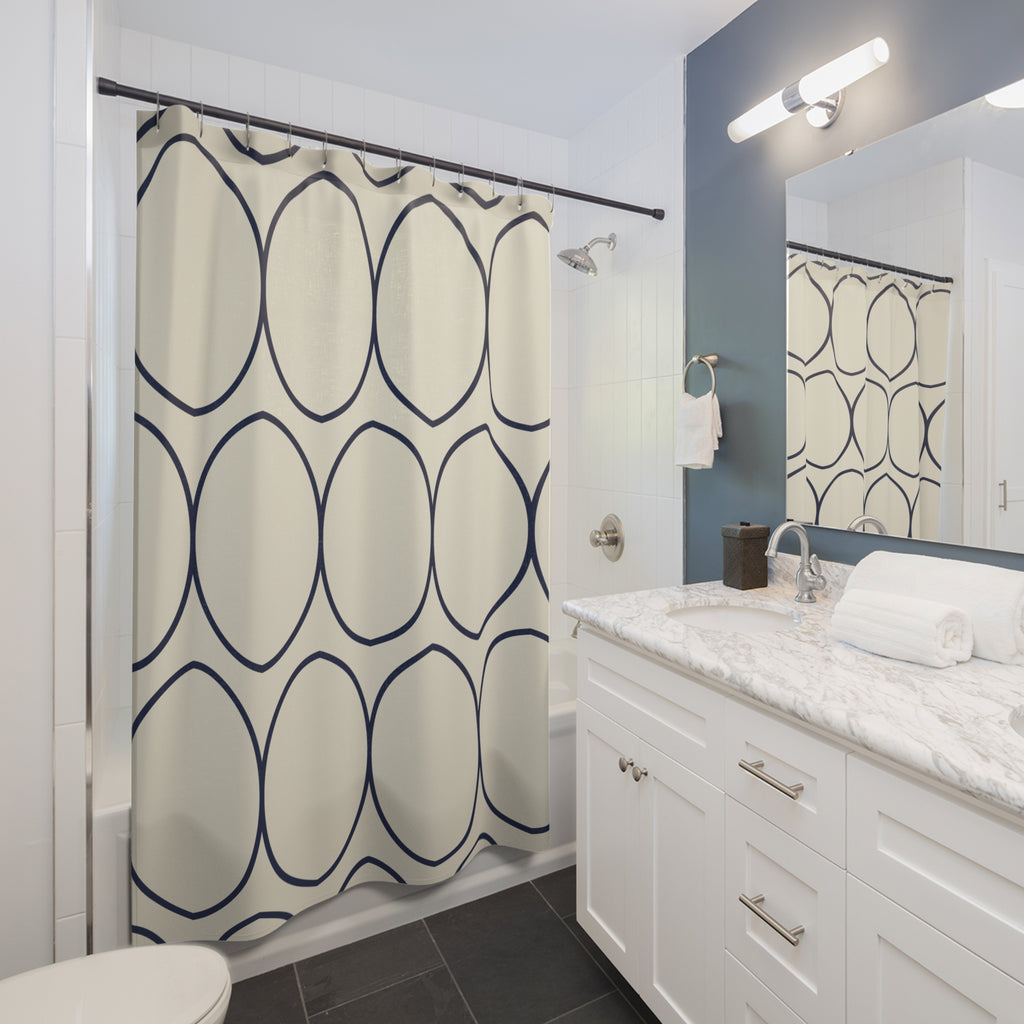 Beige and Navy Shower Curtain: Classic Stripe