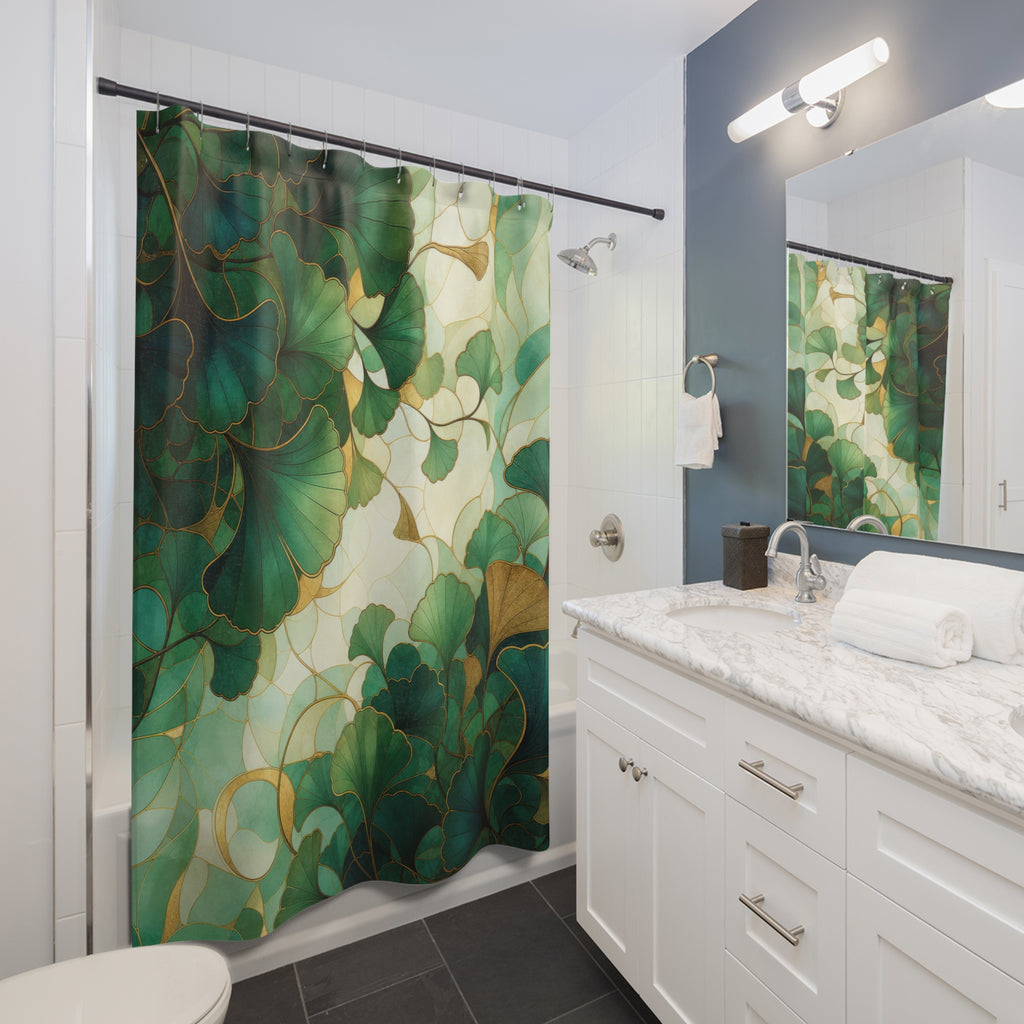 Teal Ginkgo Leaf Shower Curtain
