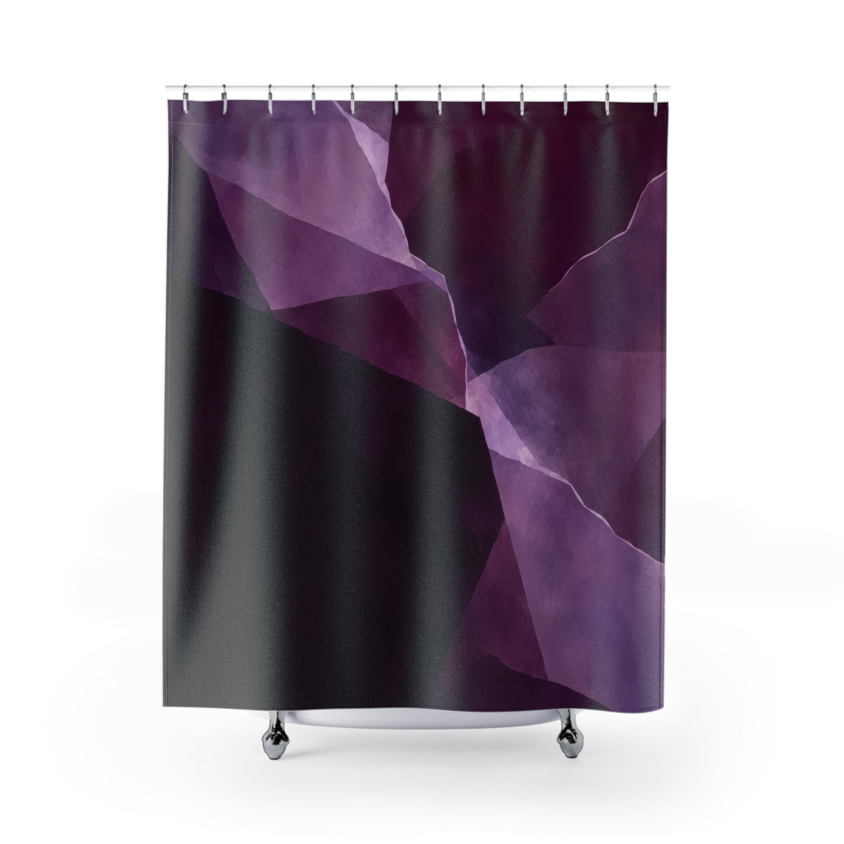 Angular plum and lavender color fields shower curtain with full front view