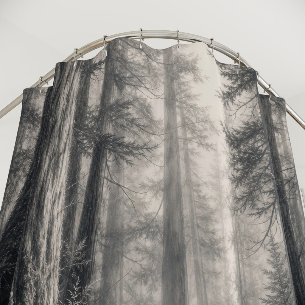 Charcoal Foggy Old Growth Forest Shower Curtain