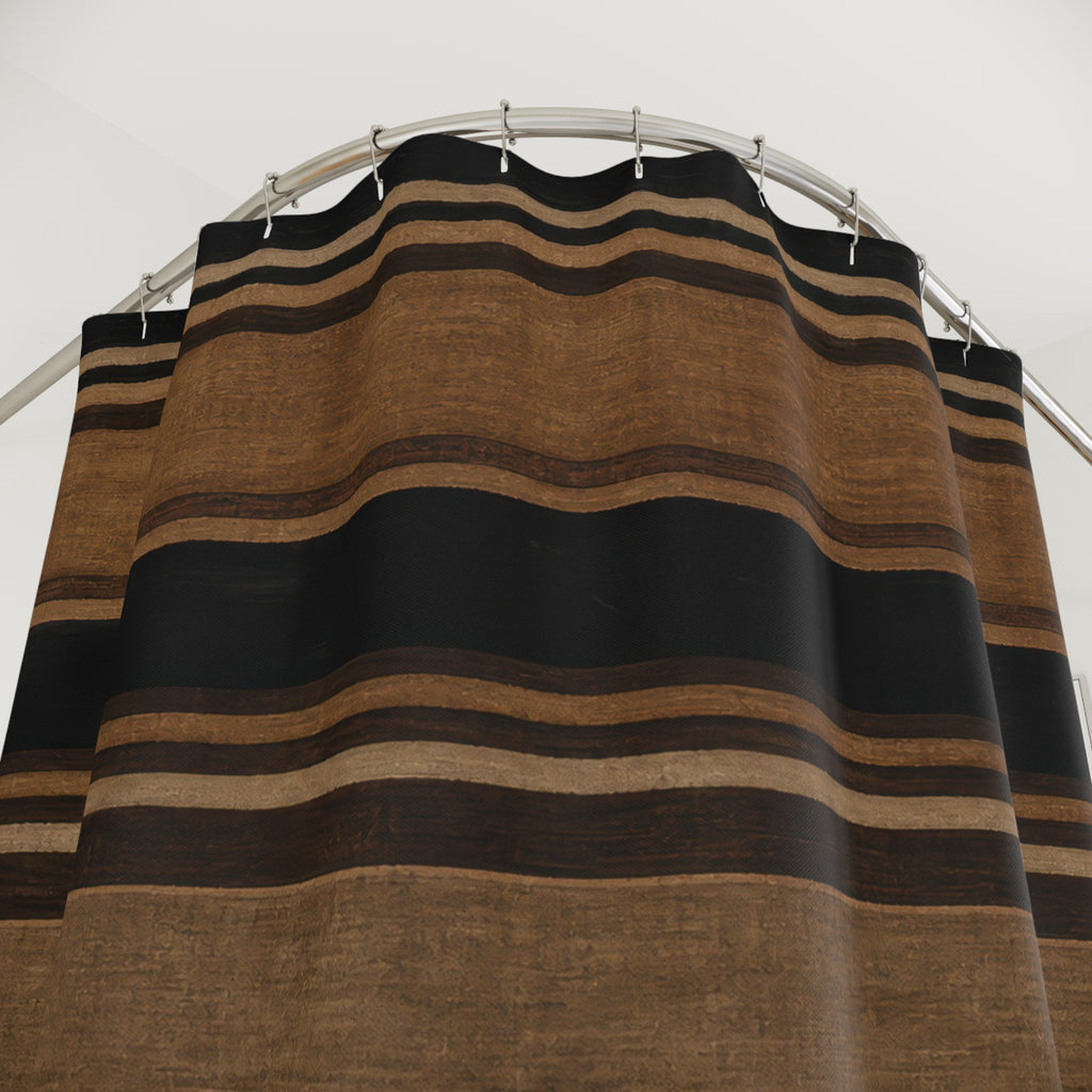 Black Tan Horizontal Stripe Shower Curtain