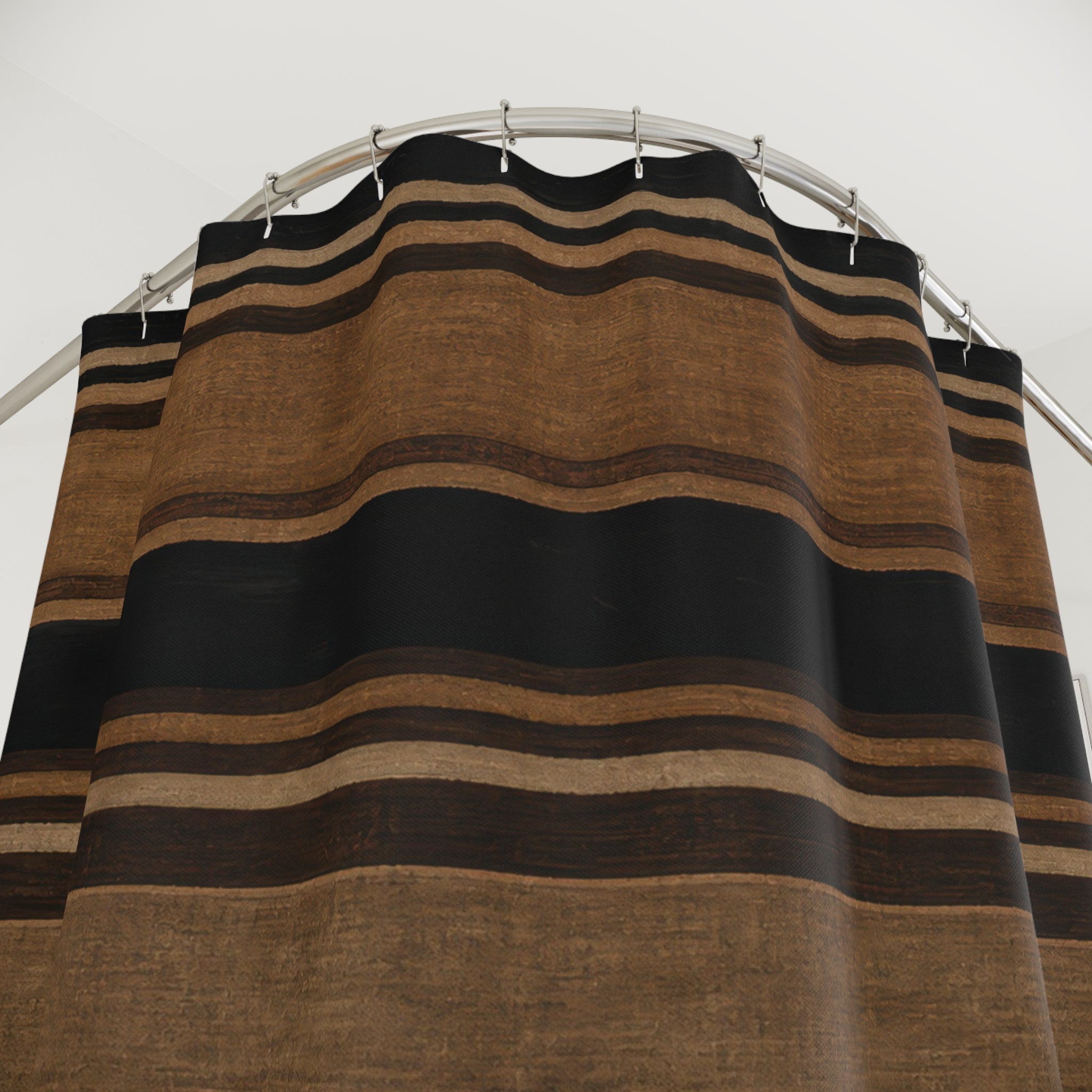 Black Tan Horizontal Stripe Shower Curtain