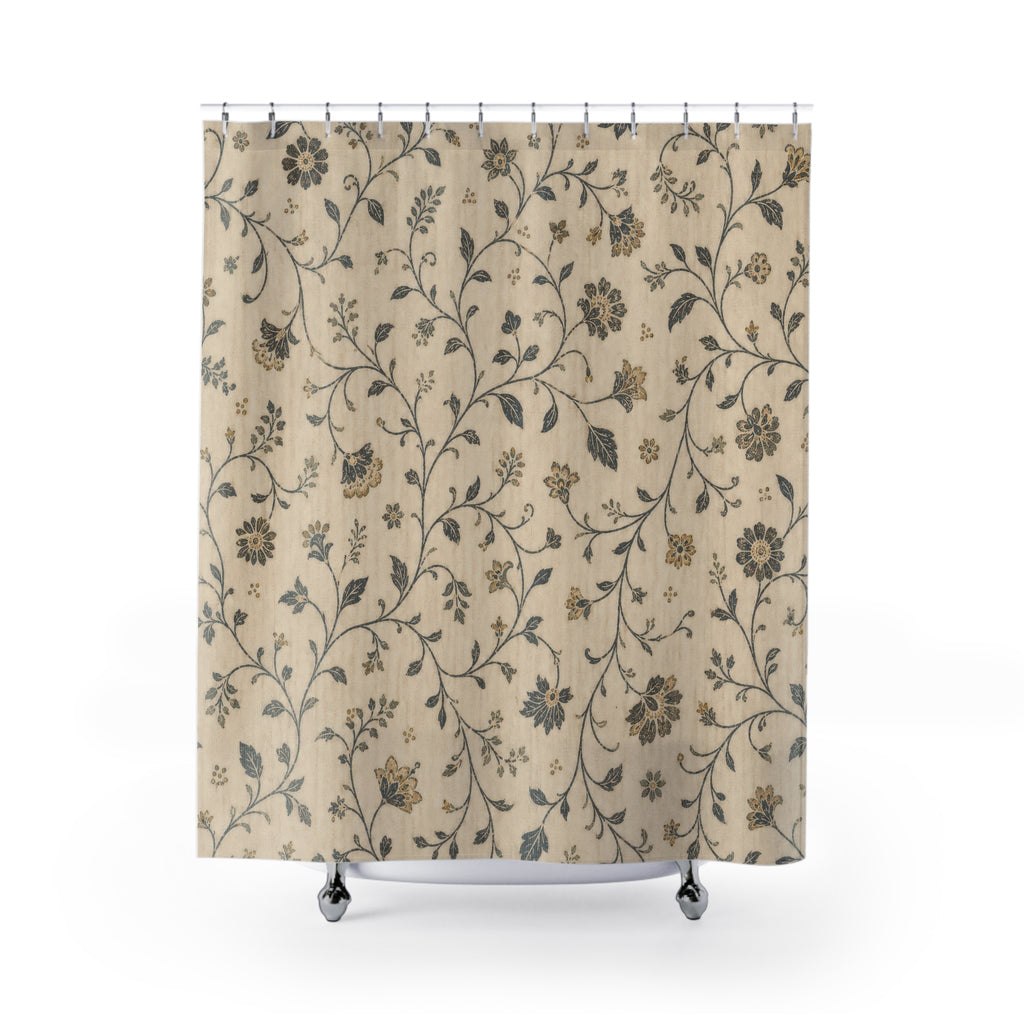 Vintage Farmhouse Blue Botanical Shower Curtain
