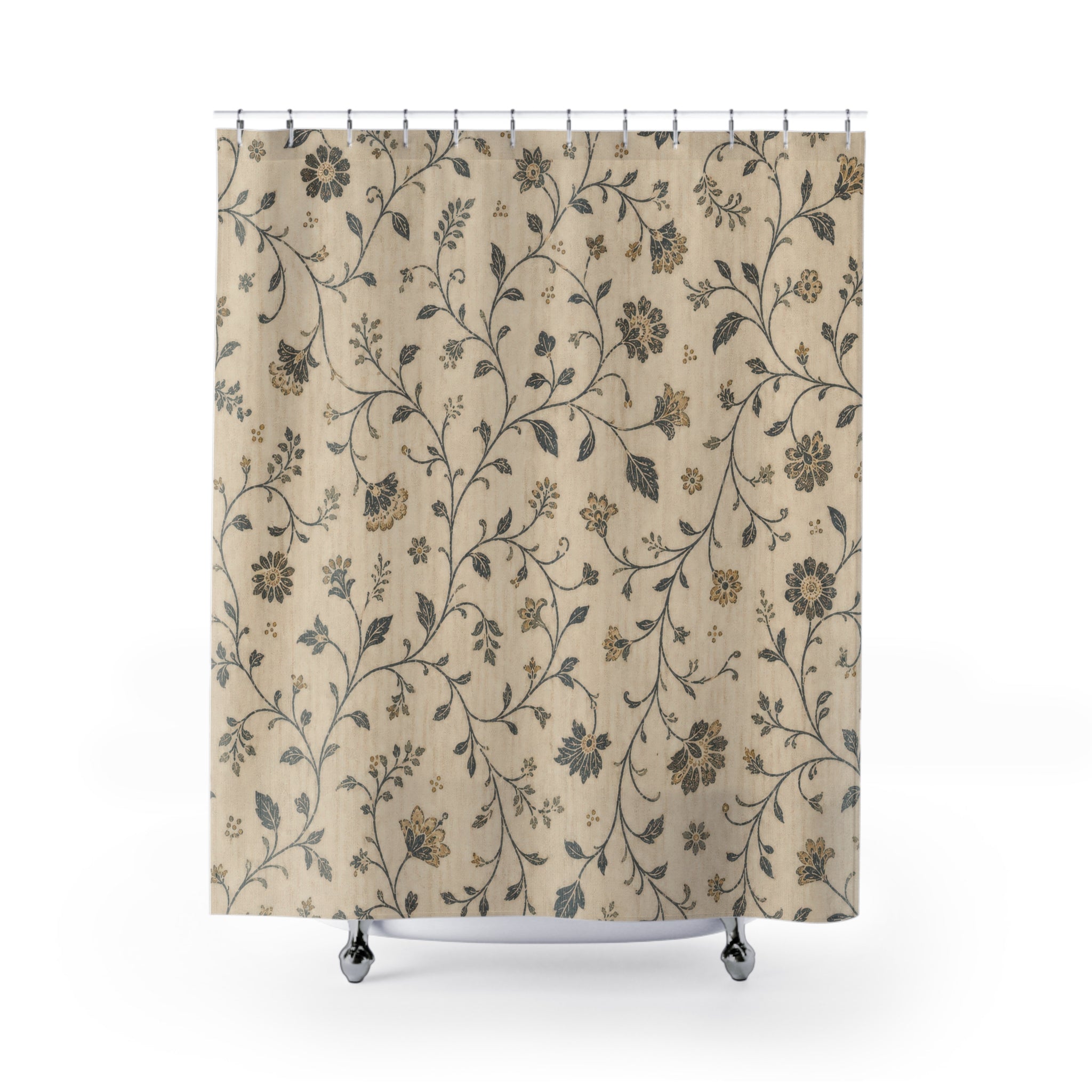 Vintage Farmhouse Blue Botanical Shower Curtain