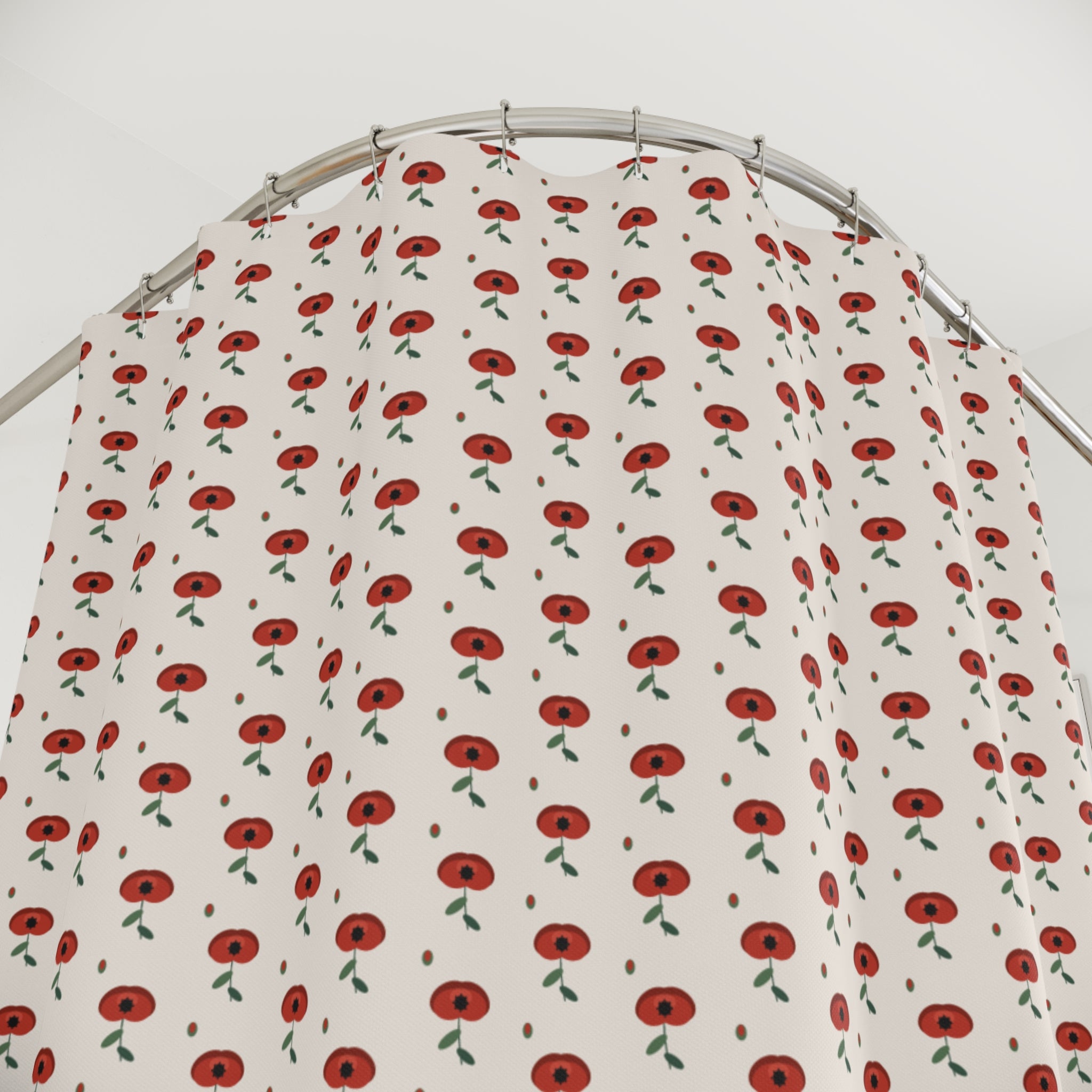Art Nouveau Poppy Shower Curtain – Red on Cream