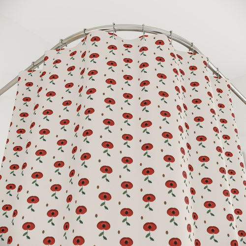 Art Nouveau Poppy Shower Curtain – Red on Cream