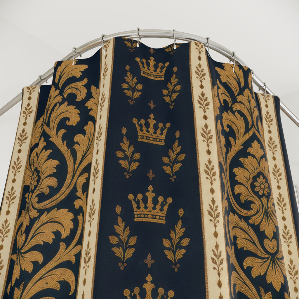 Navy Ochre Ceremonial Damask Shower Curtain