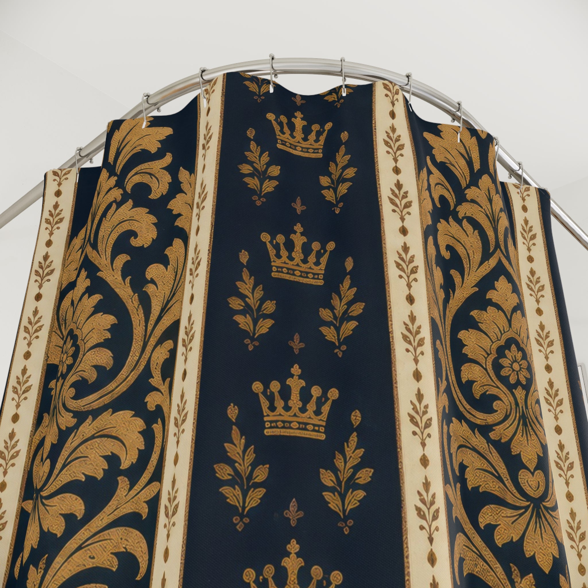 Navy Ochre Ceremonial Damask Shower Curtain