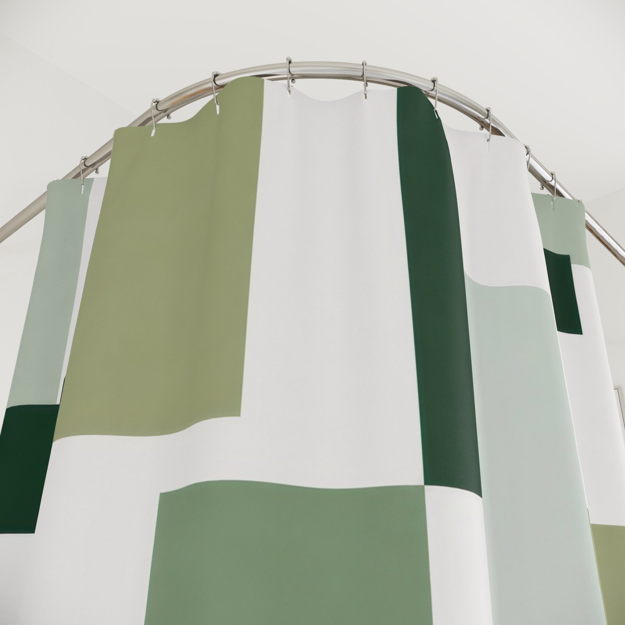 Modern Shower Curtain, Green White Geometric Bath Decor, Abstract Block Pattern, Sage Guest Bathroom Decor, Minimal Green Style Decor