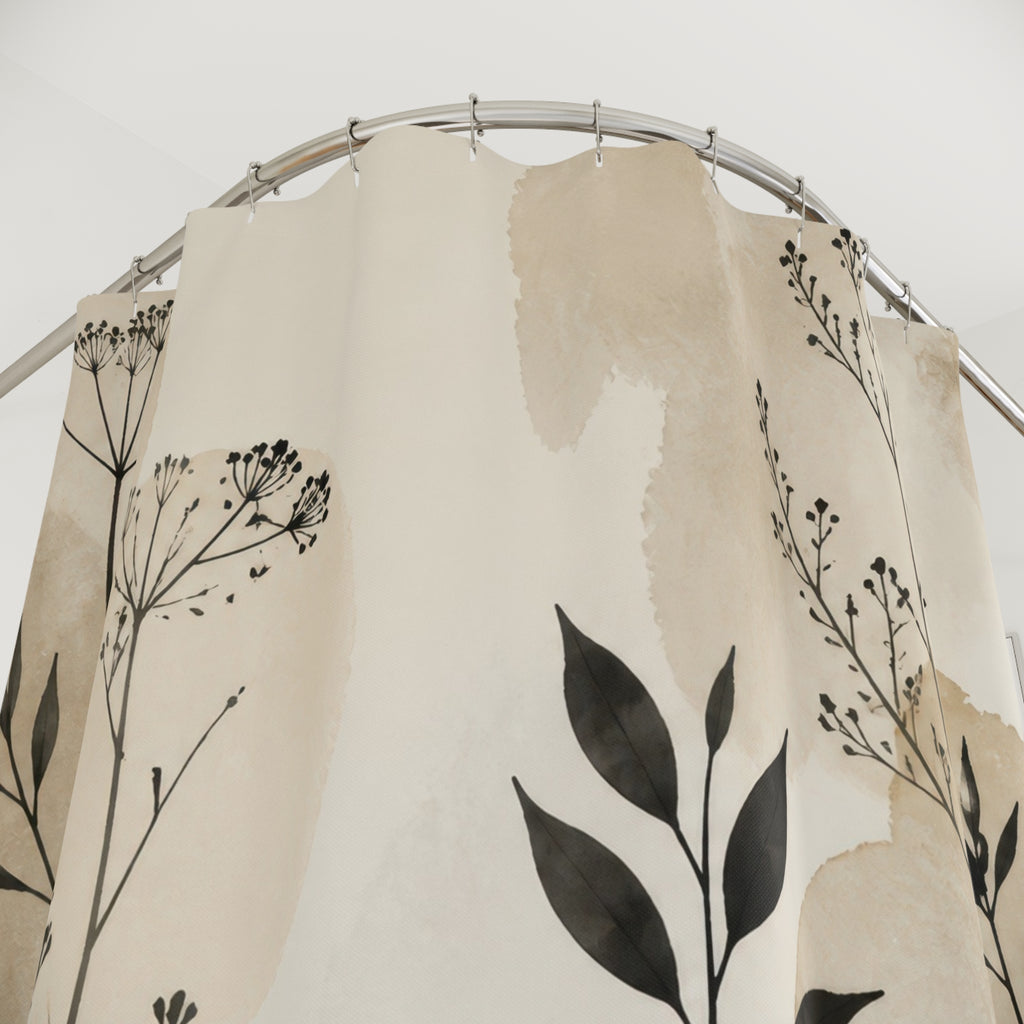 Black Beige Wildflower Silhouette Shower Curtain