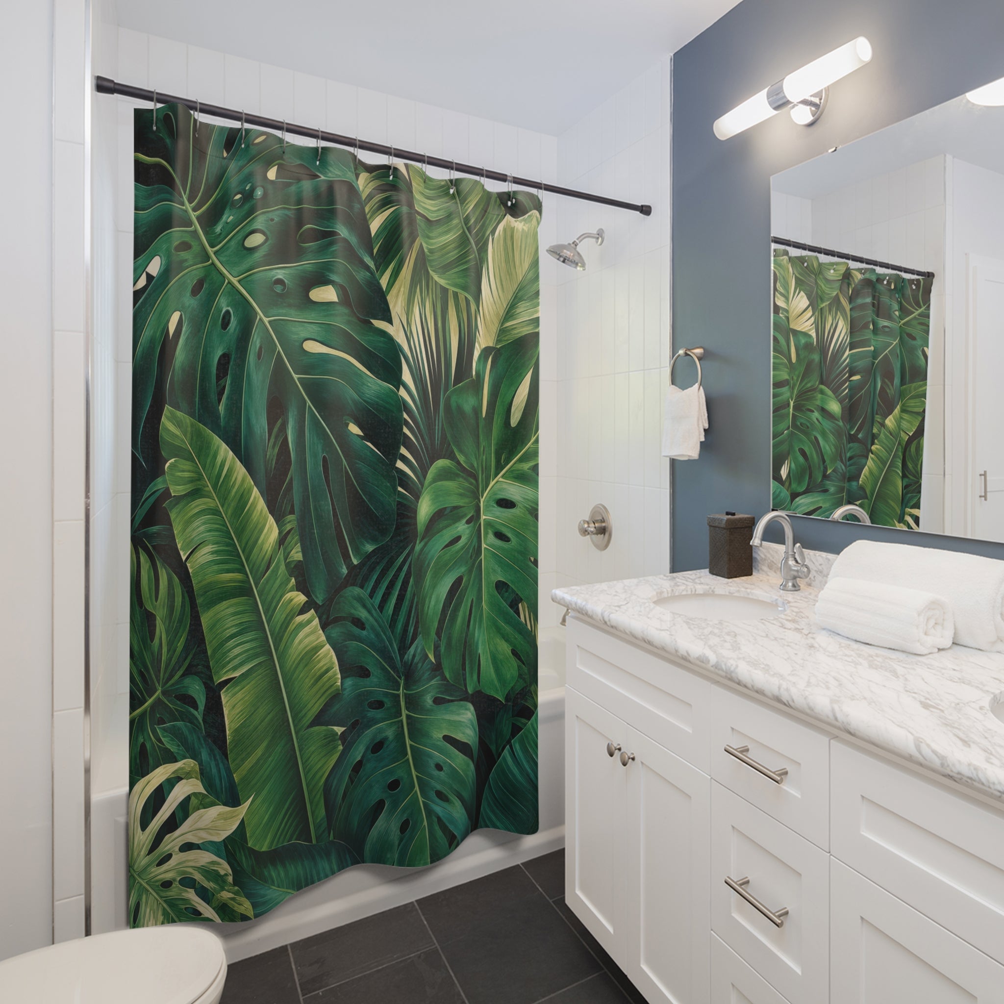 Monstera Shower Curtain: Green Tropical Leaf Botanical
