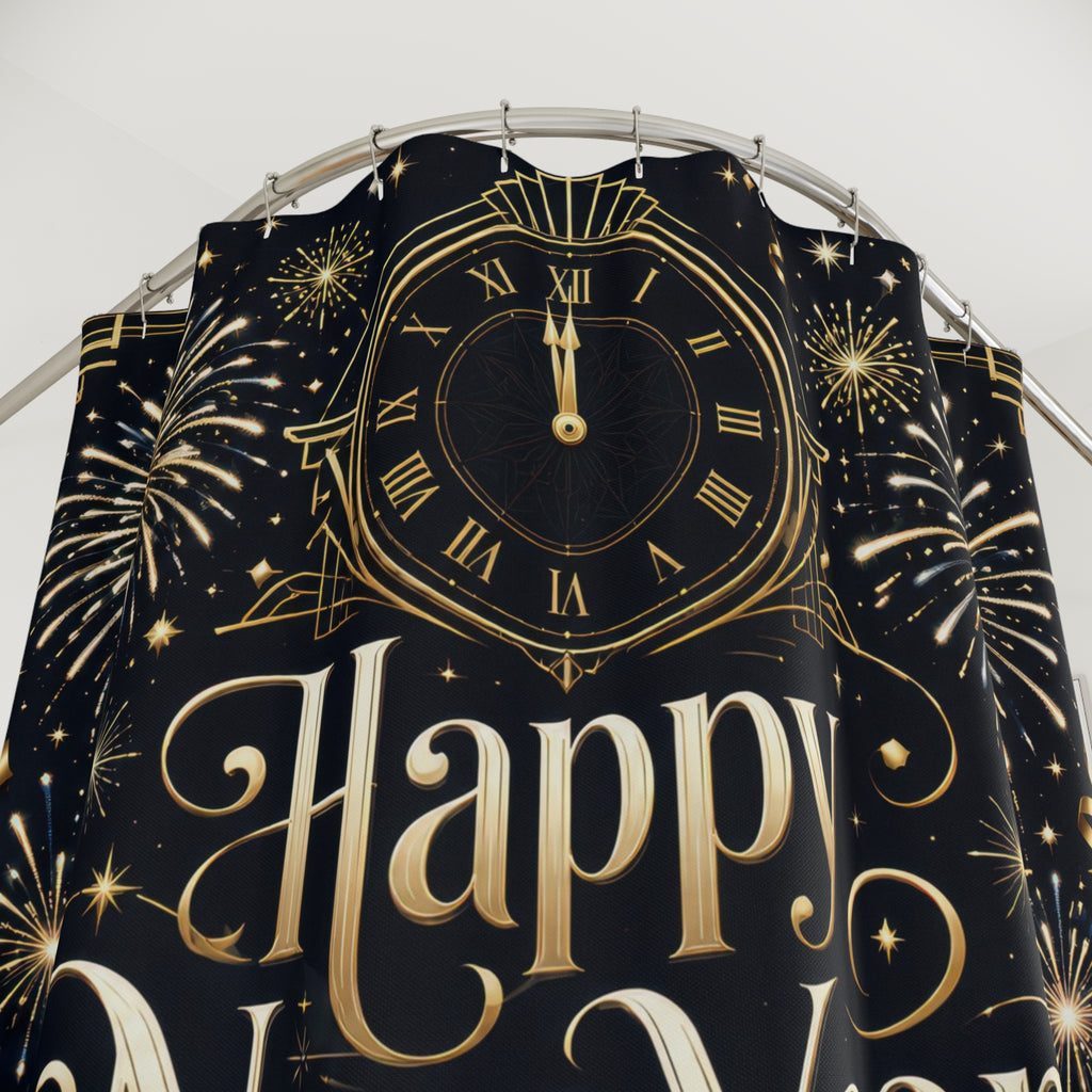 New Year Shower Curtain: Black Gold Deco
