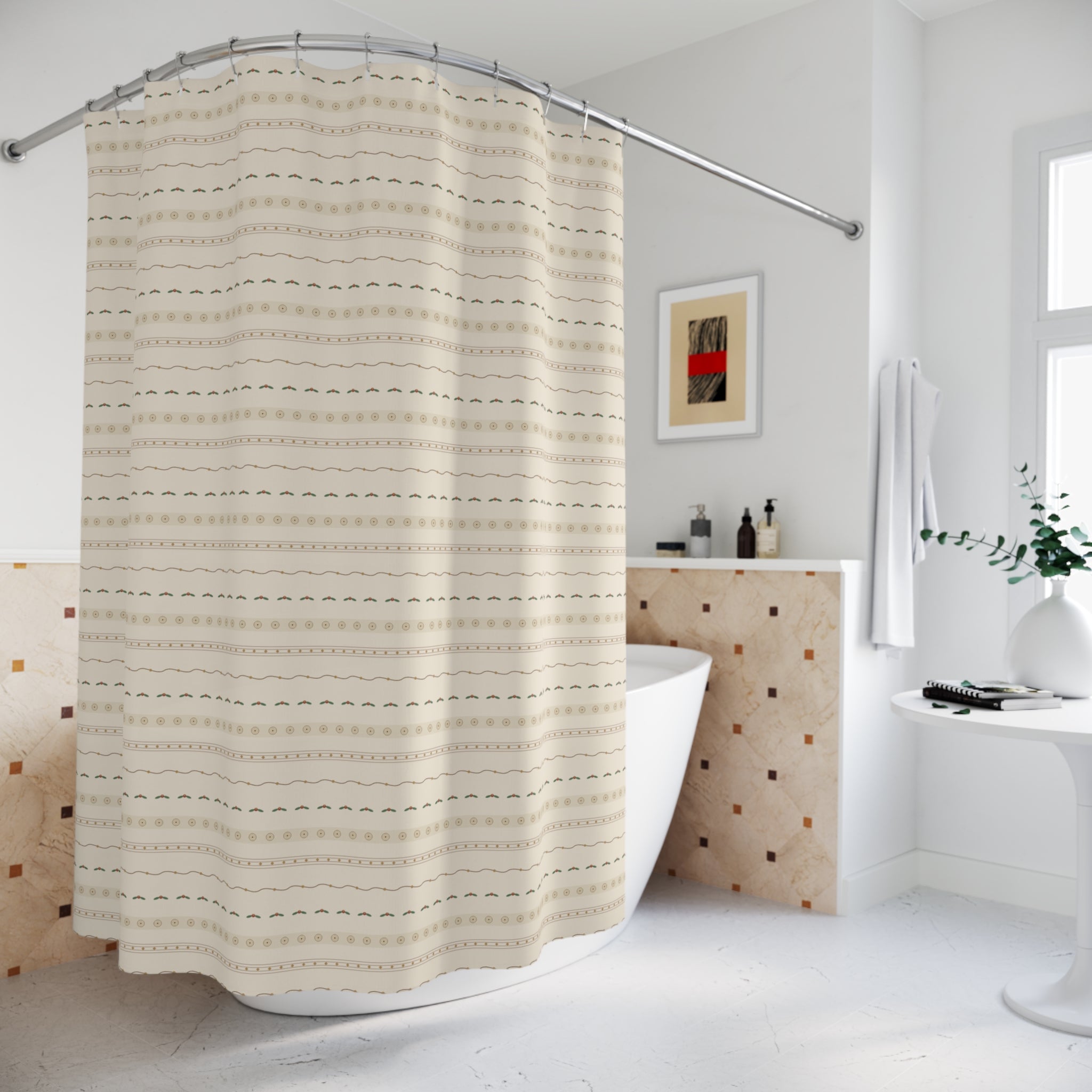 Art Nouveau Border Band Shower Curtain – Cream & Gold