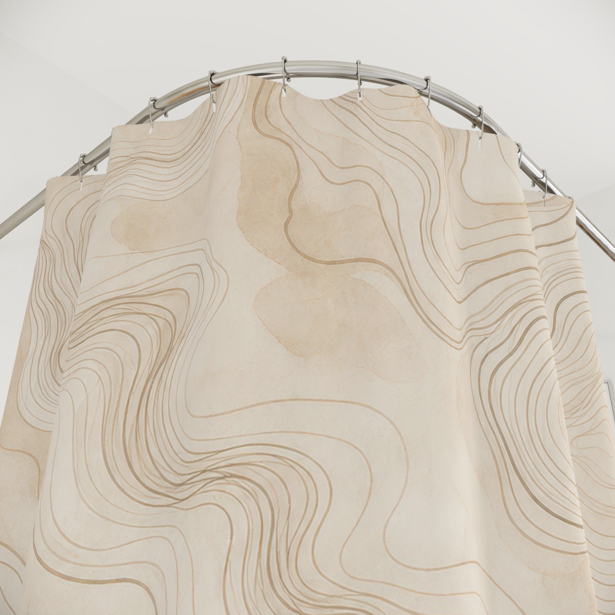 Beige Topographic Line Shower Curtain