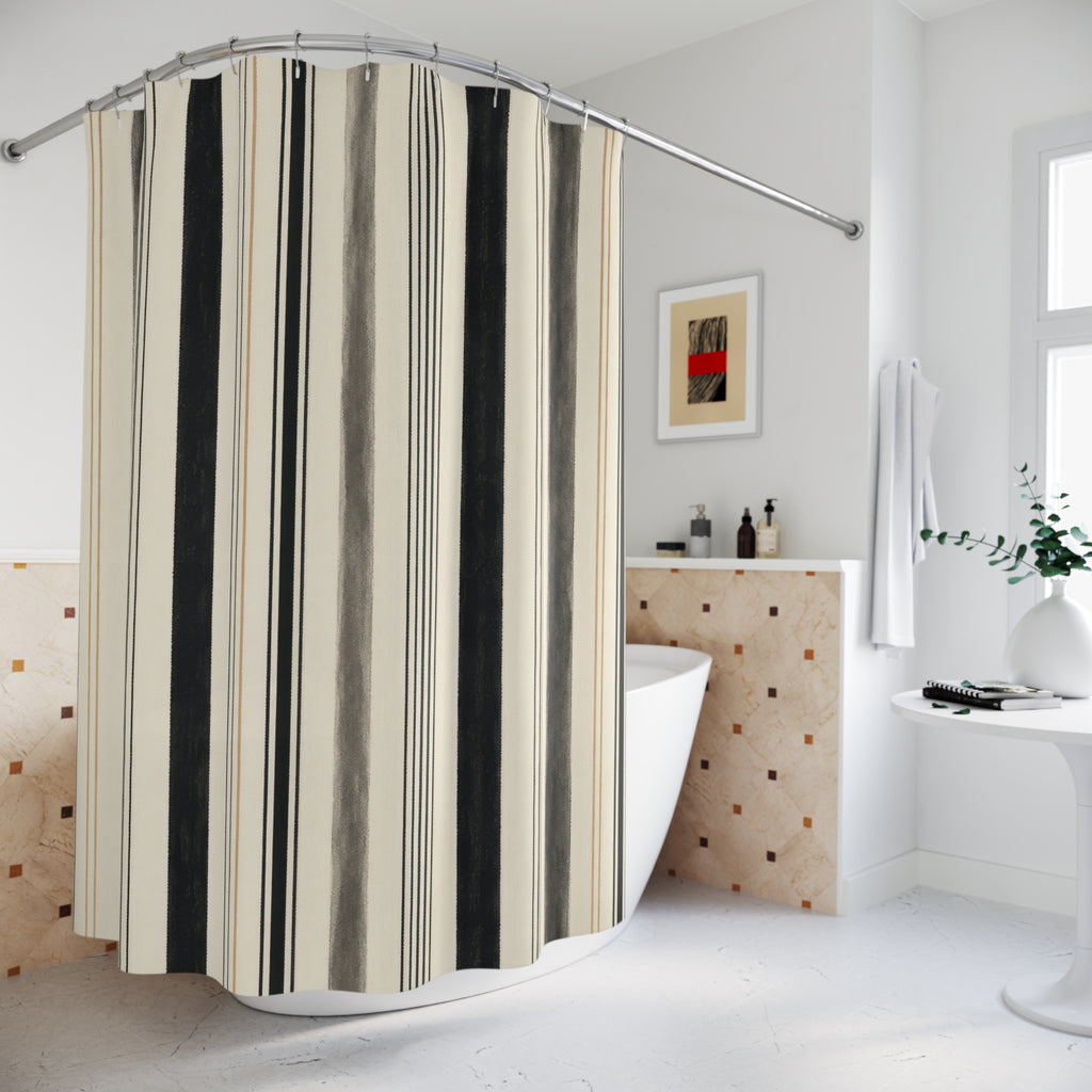 Beige Ivory Narrow Vertical Stripe Shower Curtain